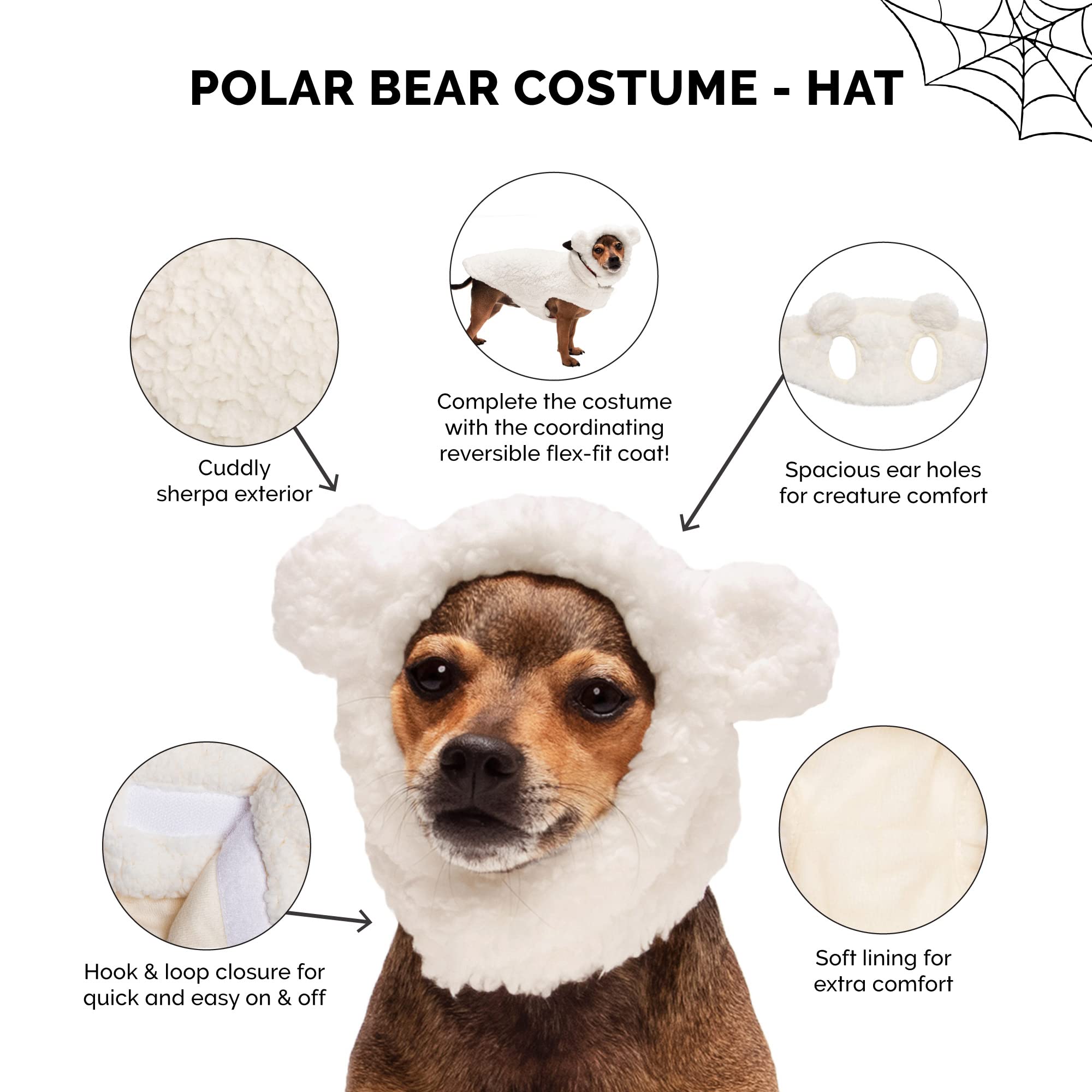 Furhaven Medium Dog Hat Flex-Fit Polar Bear Sherpa Halloween Costume, Washable - Cream, Medium