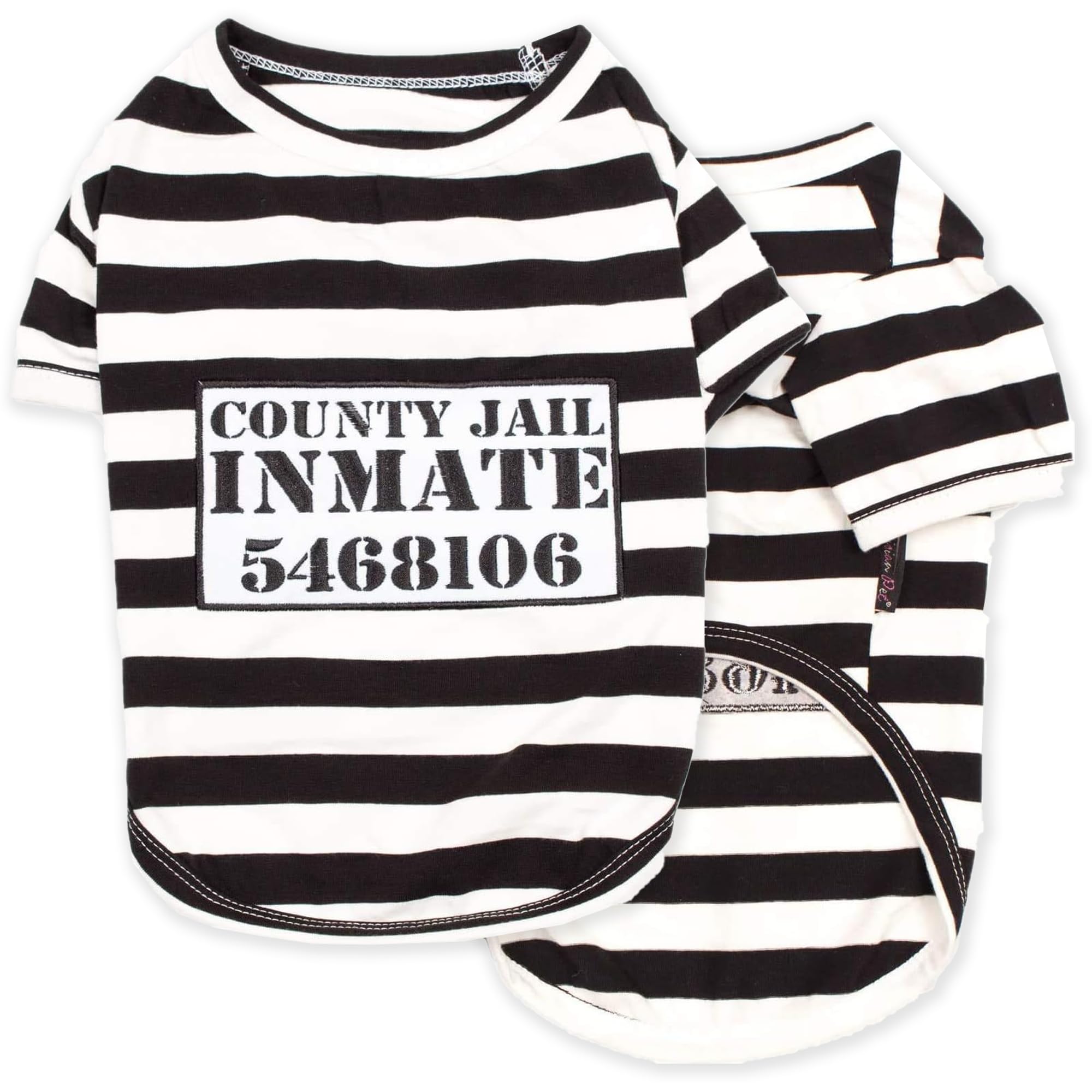 Parisian Pet Dog Shirt  Prisoner Dog Costume  100% Cotton Black and White Strips Dog Clothes  Sleeved Halloween Dog Costume 