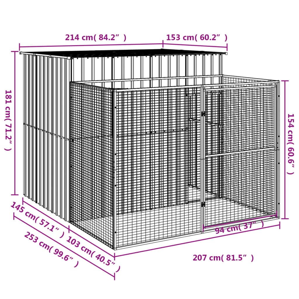 vidaXL Dog House with Run Anthracite 84.3x340.6x71.3 Galvanized Steel