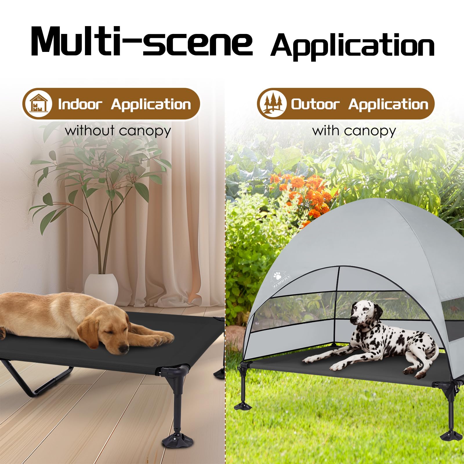 Elevated Dog Bed With Upgraded Canopy, Raised Outdoor Dog Tent With Powerful Anti-Slip Feet, Portable Pet Cot With Larger Shade,
