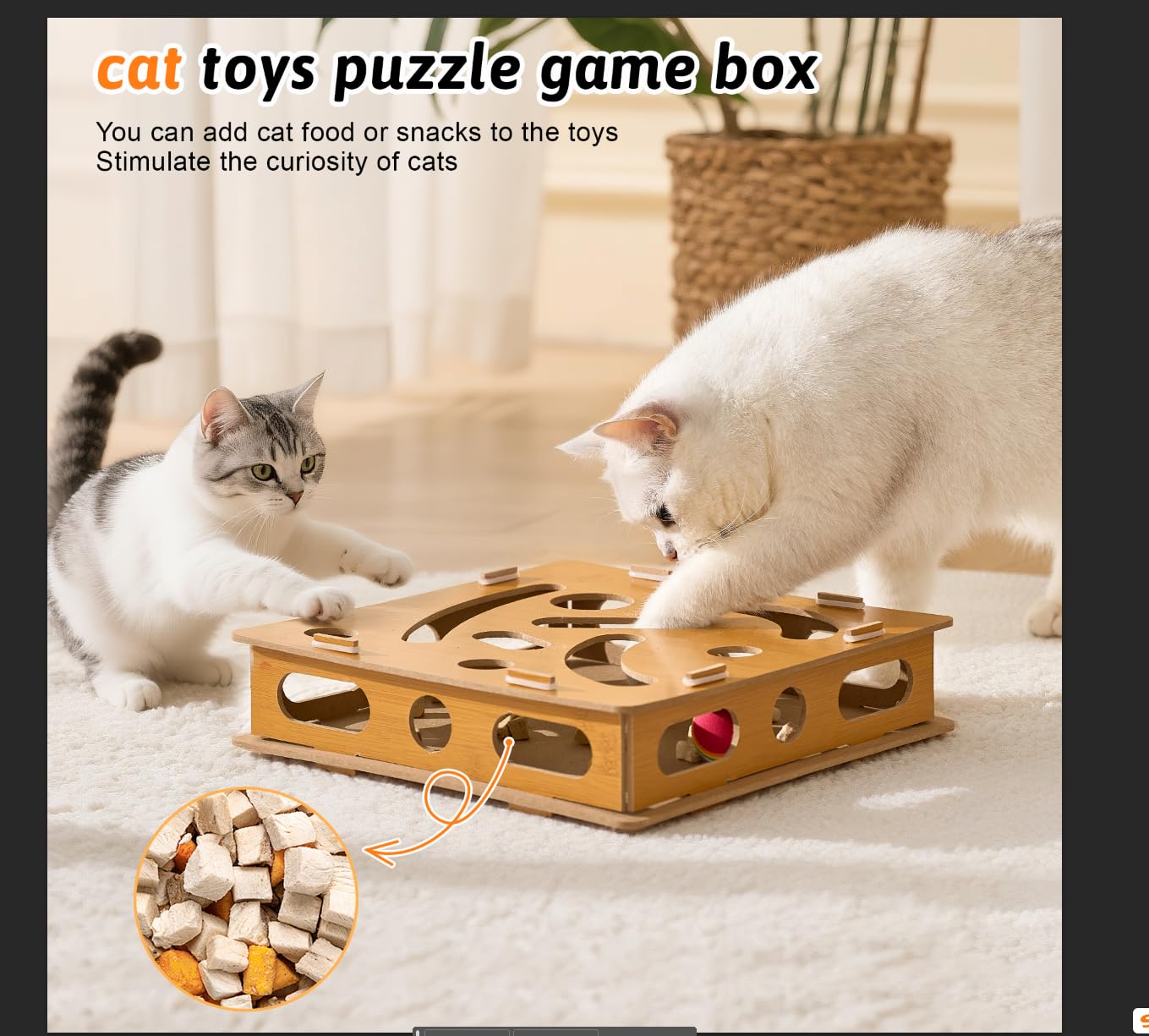 Bininl Interactive Wooden Cat Puzzle Toy with Ball and Bell,Indoor Hunting Play Toy to Stimulate Your Cats Energy and Instincts,