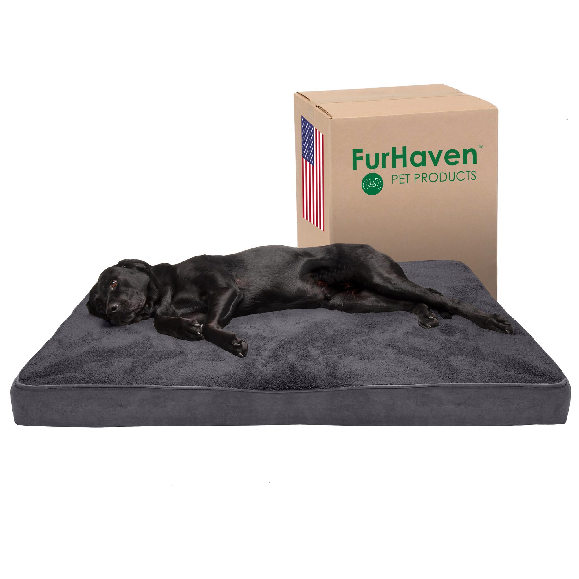 Furhaven Memory Foam Dog Bed for Large Dogs w/ Removable Washable Cover, For Dogs Up to 125 lbs - Terry & Suede Mattress - Gray,