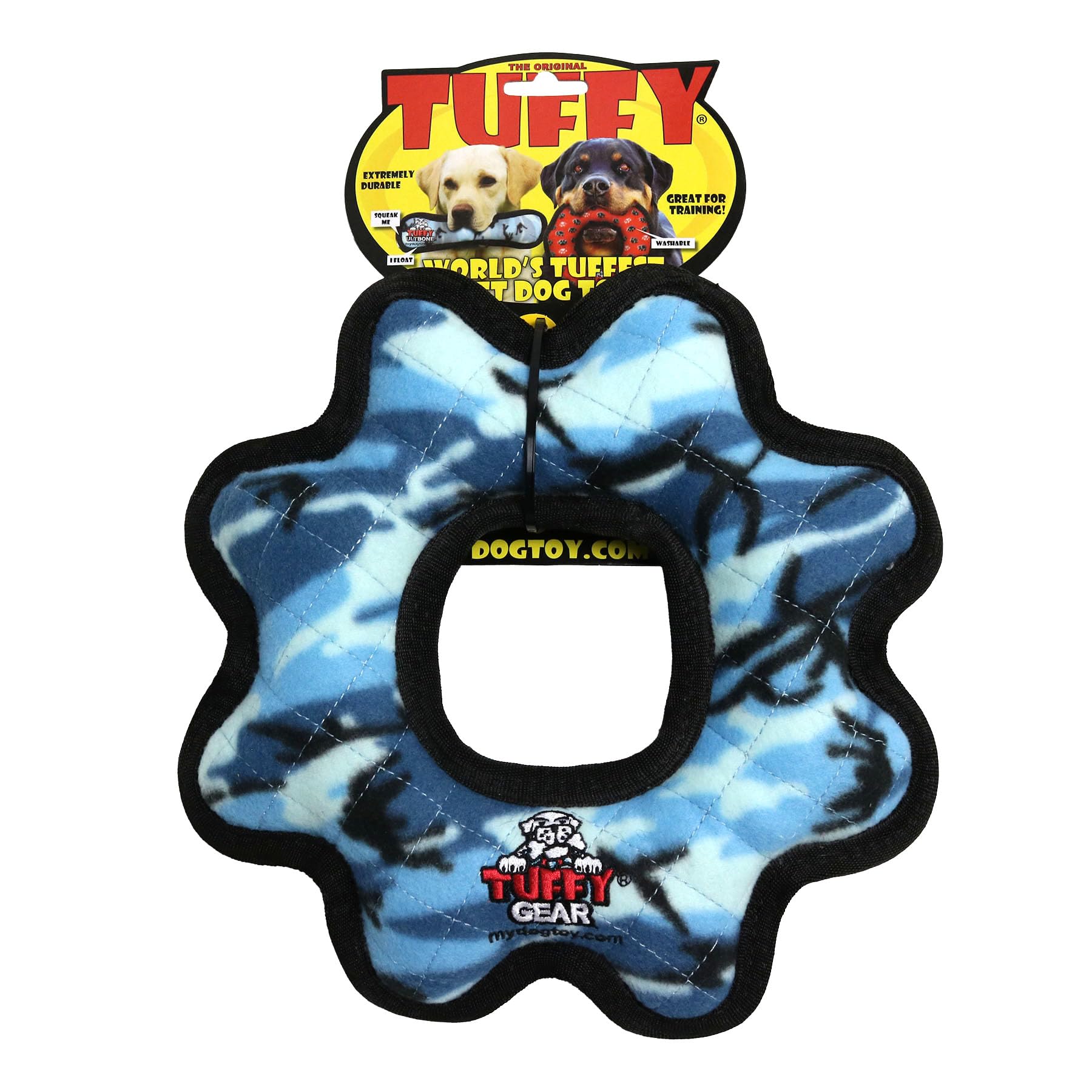 Tuffy- World'S Tuffest Soft Dog Toy- Ultimate Gear Ring Camo Blue-Squeakers - Multiple Layers. Made Durable, Strong & Tough.Inte