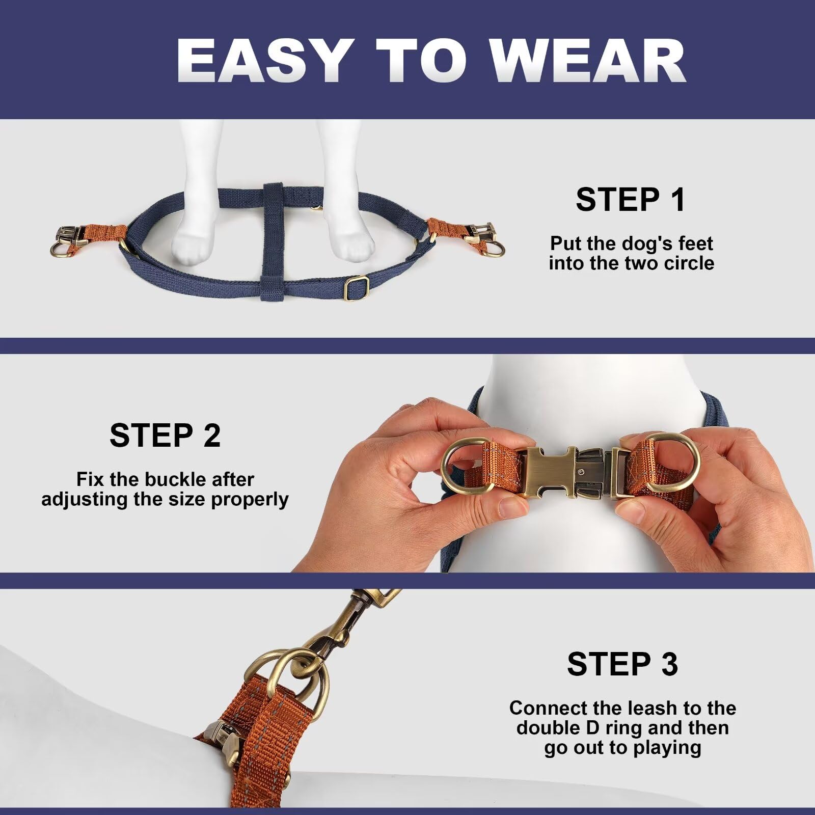 Didog Step In Dog Harness With Metal Buckles, Freedom Nylon Dog Halter Vests For Small Dogs Easy Walking Training(Xs:Chest 9-12'