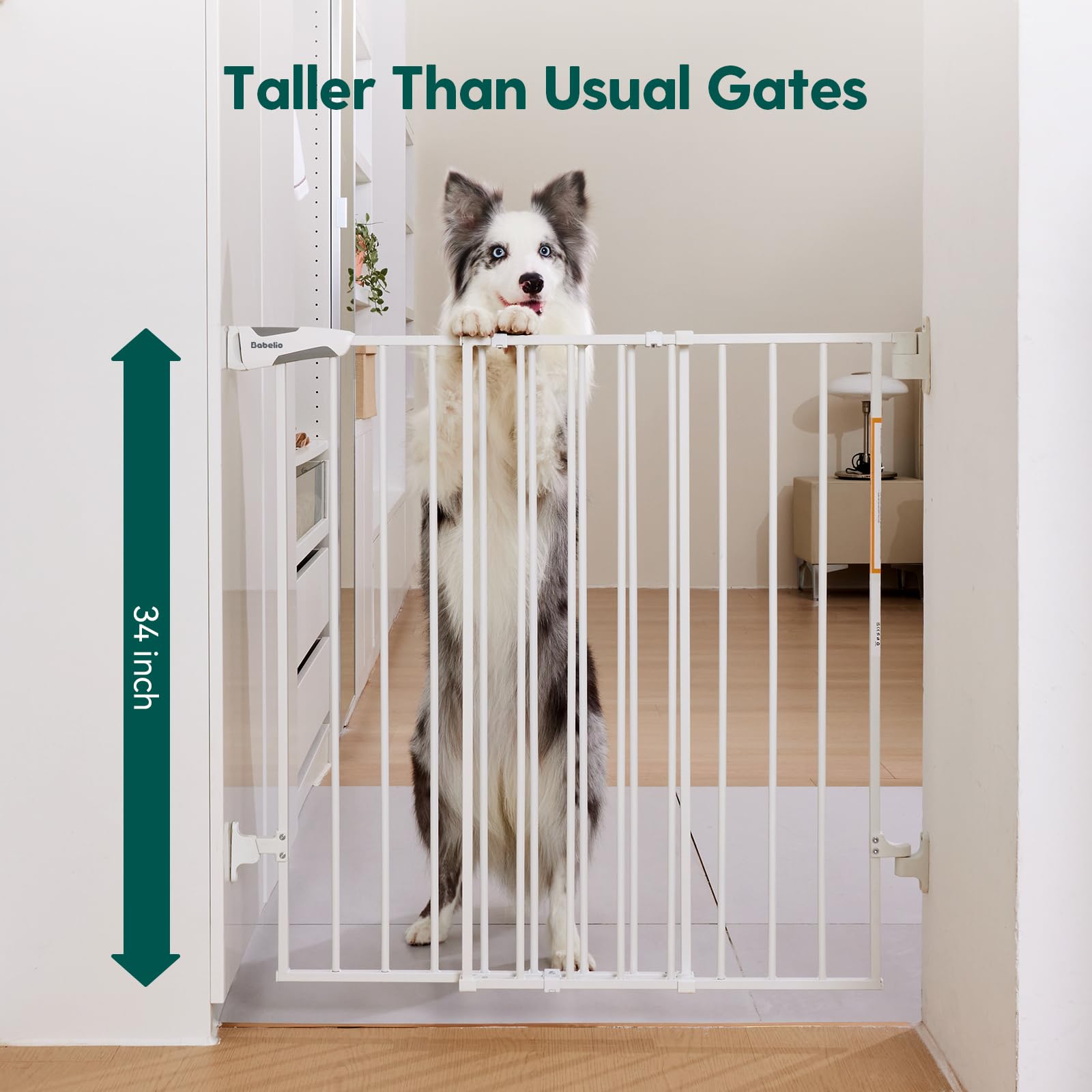 Babelio 34' Extra Tall Baby/Dog Gate With No Threshold Design Walk Thru Door, 26-43' Auto Close Safety Gate For Babies, Elders And Pets, Fits Doorways, Stairs, And Entryways, White