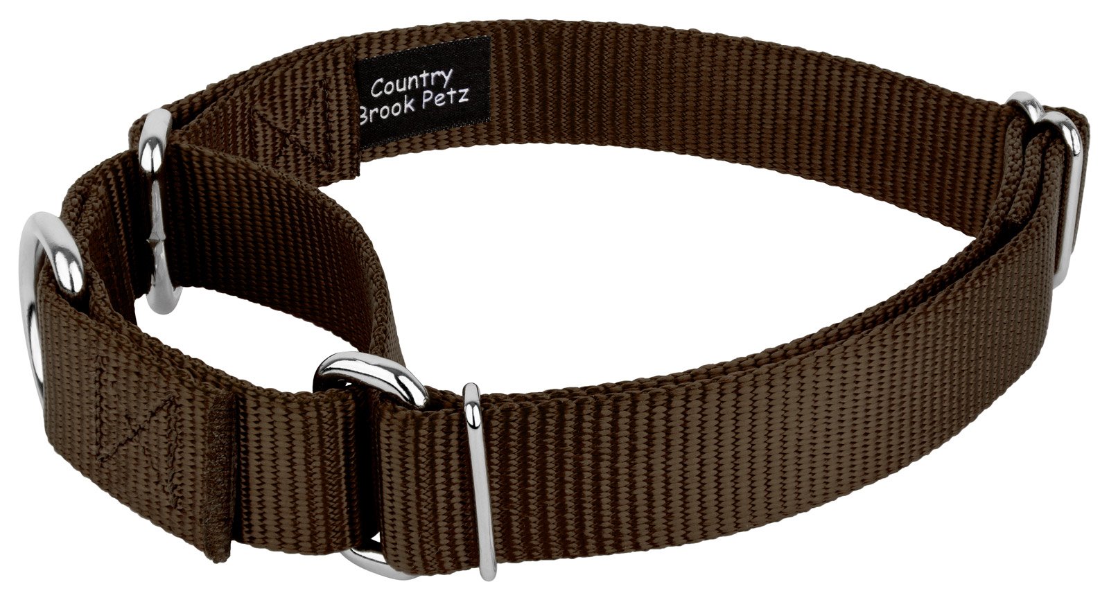 Country Brook Petz - Brown Martingale Heavy Duty Nylon Dog Collar - 21 Vibrant Color Options (1 Inch Width, Large)