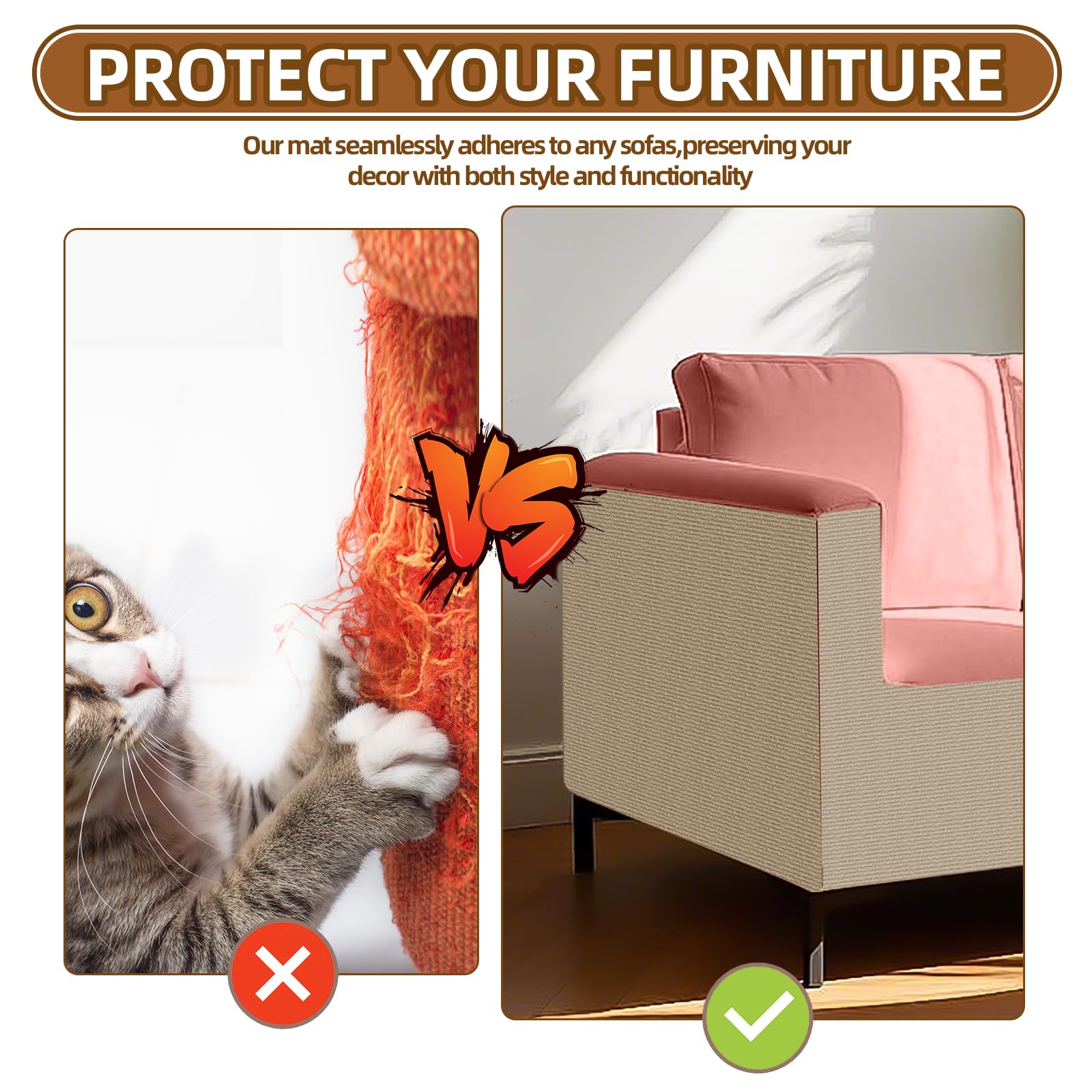 Lanswood Cat Scratching Mat 78.7''X15.8'' Timmable Cat Scratch Furniture Protector, Self-Adhesive Pet Scratching Cover For Scrat