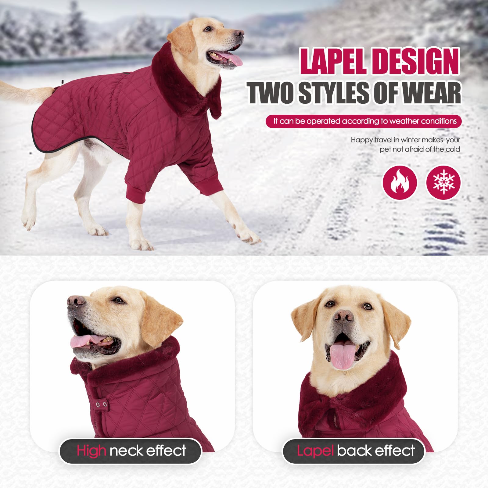 Warm Dog Coat With Double Zipper, Winter Dog Clothes For Small Medium Large Dogs, Turtleneck Dog Puffer Jacket, Two Legs Dog Col