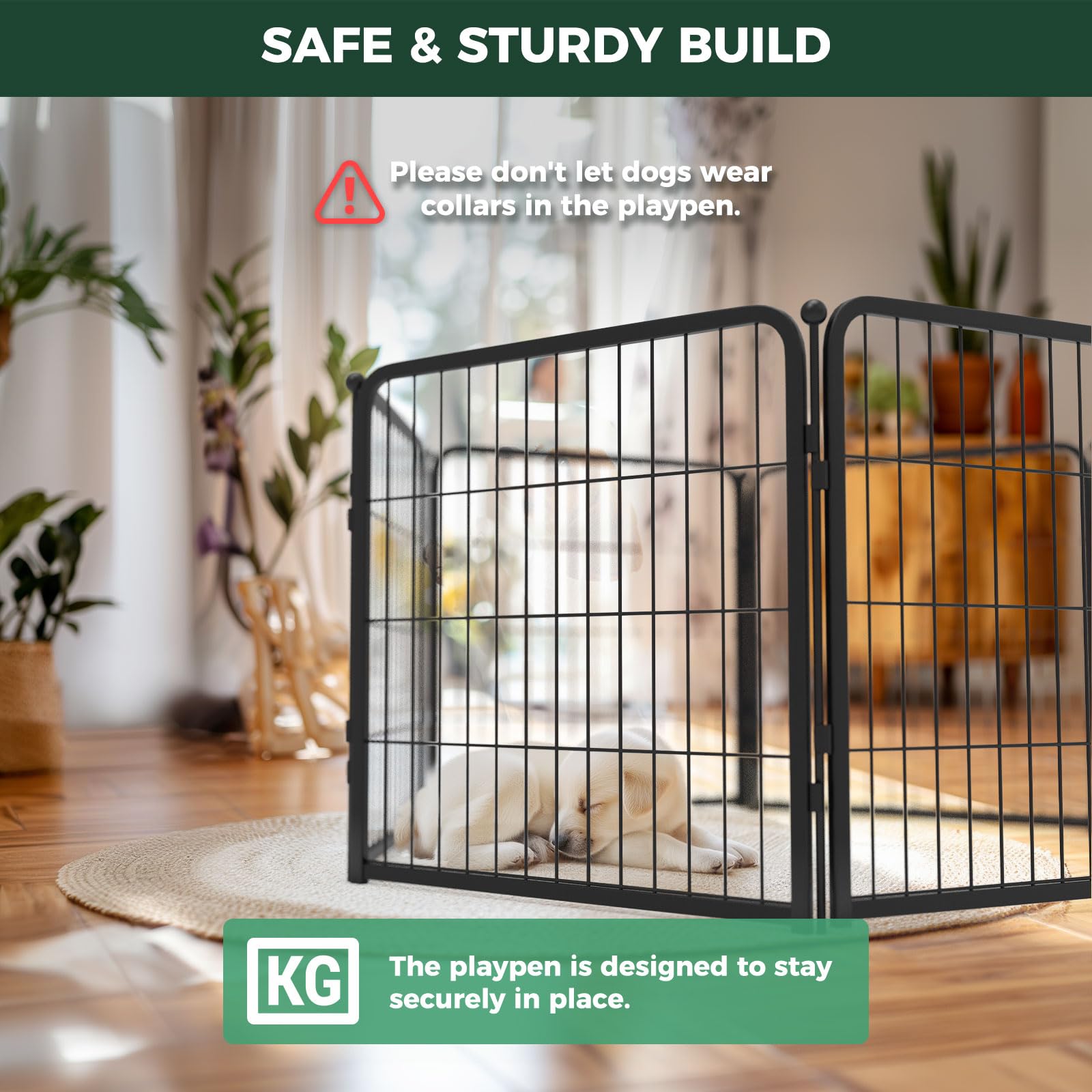 FXW Indoor Dog Playpen - 24" Metal Pet Fence for Small Dogs, 12 Panels, Black