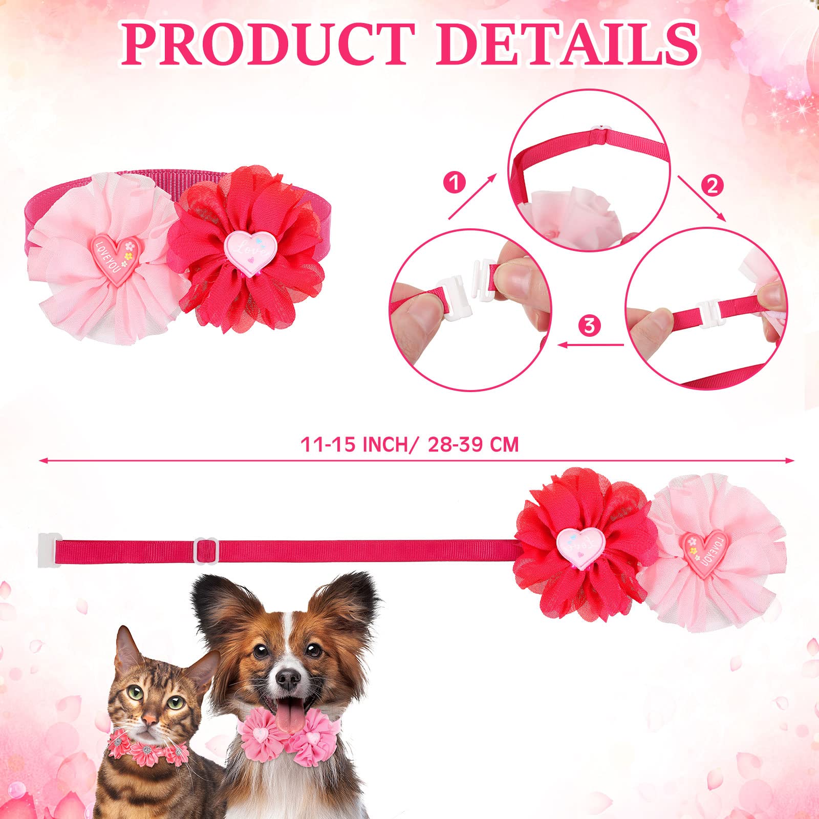 Tudomro 40 Pcs Dog Collar Flowers Puppy Bows Adjustable Small Middle Dogs Cats Rose Dog Accessories Embellishment Decor For Part