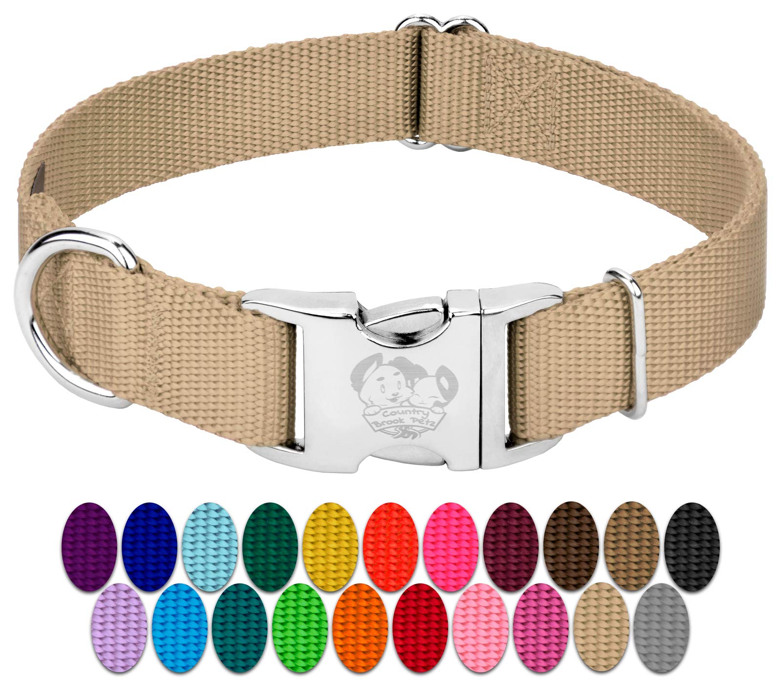 Country Brook Design - Vibrant 30+ Color Selection - Premium Nylon Dog Collar With Metal Buckle (Large, 1 Inch, Copper Gold)