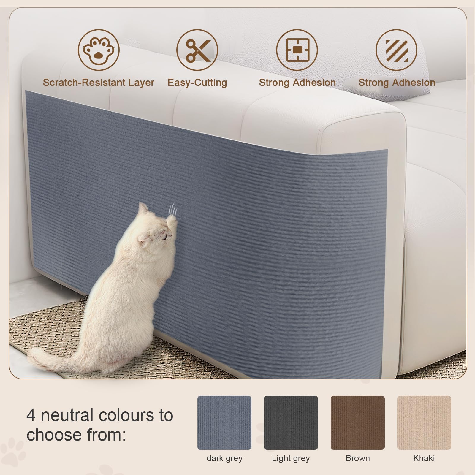 Eunice Cat Scratching Mat, Self-Adhesive Cat Scratch Carpet, Trimmable Replacement Carpet Pad For Tree Wall Cat Scratching Post