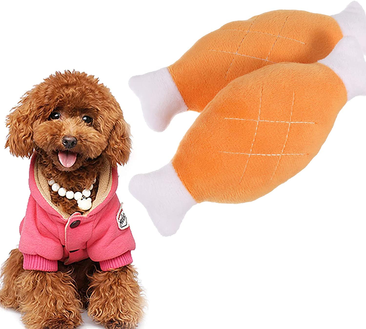 PETS EMPIRE Pet Dog Cat Chicken Leg Plush Chew Sound Squeak Cute Soft Squeaker Play Toy (Dog Chicken Toy (Pack of 2))