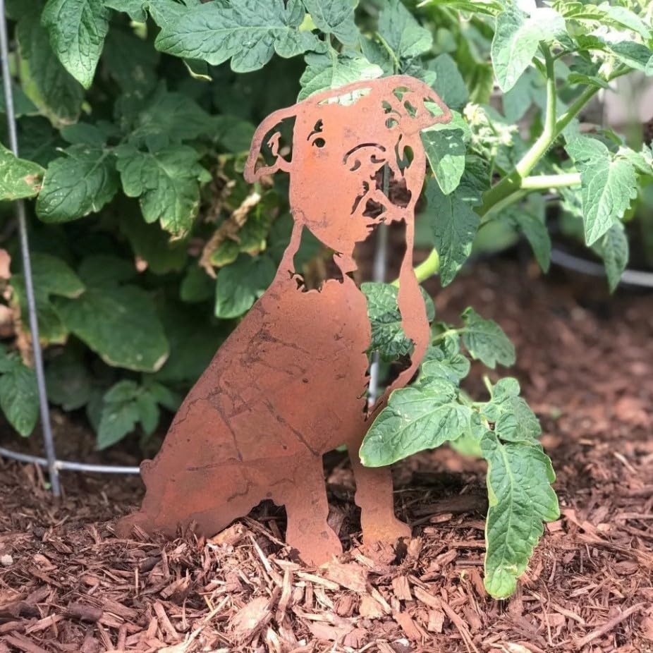 My Metal Rescue Corten Steel American Pit Bull Terrier Dog Silhouette Yard Stake (Small)