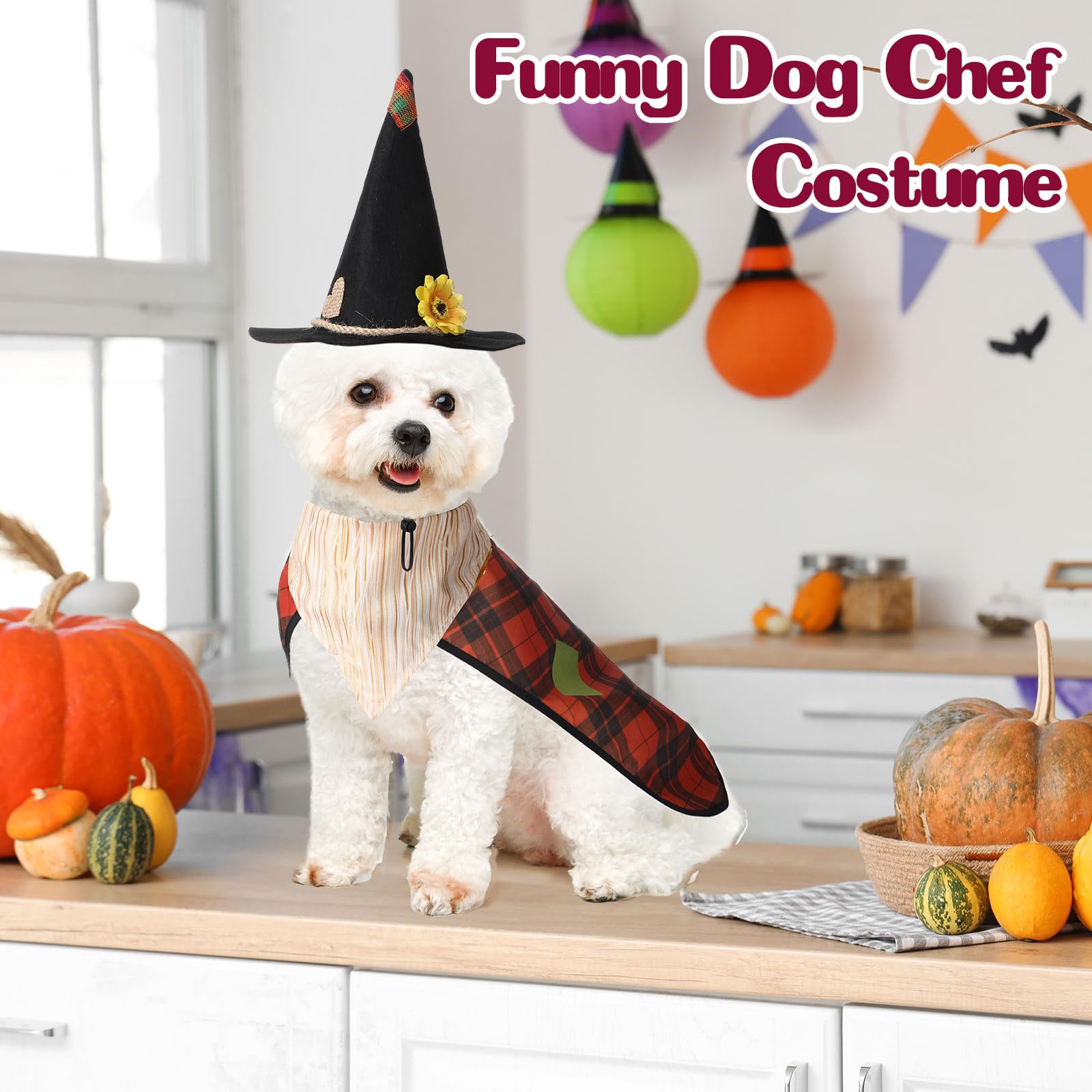Sunnymove 3 Pcs Dog Halloween Costume Set Includes 1 Scarecrow Hat, 1 Straw Dog Bandana, 1 Puppy Cape Halloween Pet Role-Play Ou
