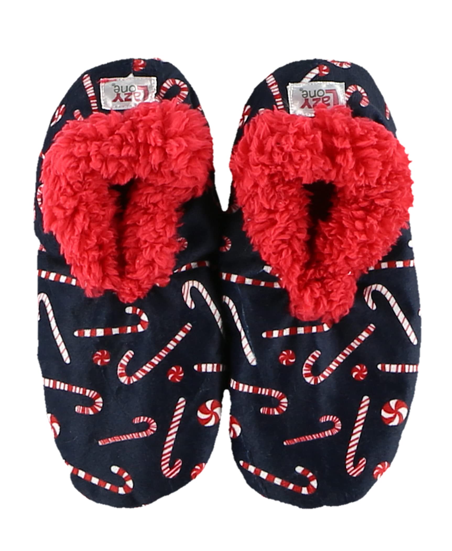 Lazy One Fuzzy Feet Slippers for Women, cute FleeceLined House Slippers, candy cane, NonSkid