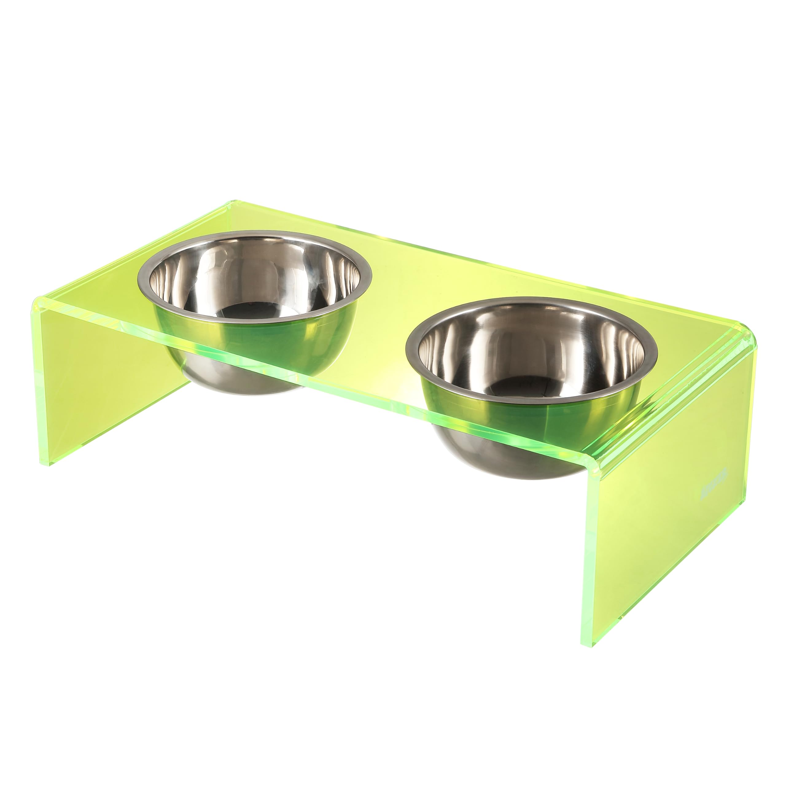 The LICKER Store DBL2000G Keaton 5 Small/Medium Modern Acrylic Rectangular Elevated Pet Feeder with 20oz 2-Stainless Steel Bowls