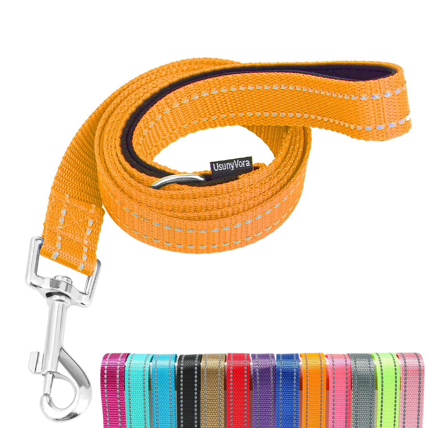 Usunyvora Reflective Nylon Dog Leash For Walking,Strong Dog Leash With Padded Handle For Medium And Large Dogs,6 Ft,Orange