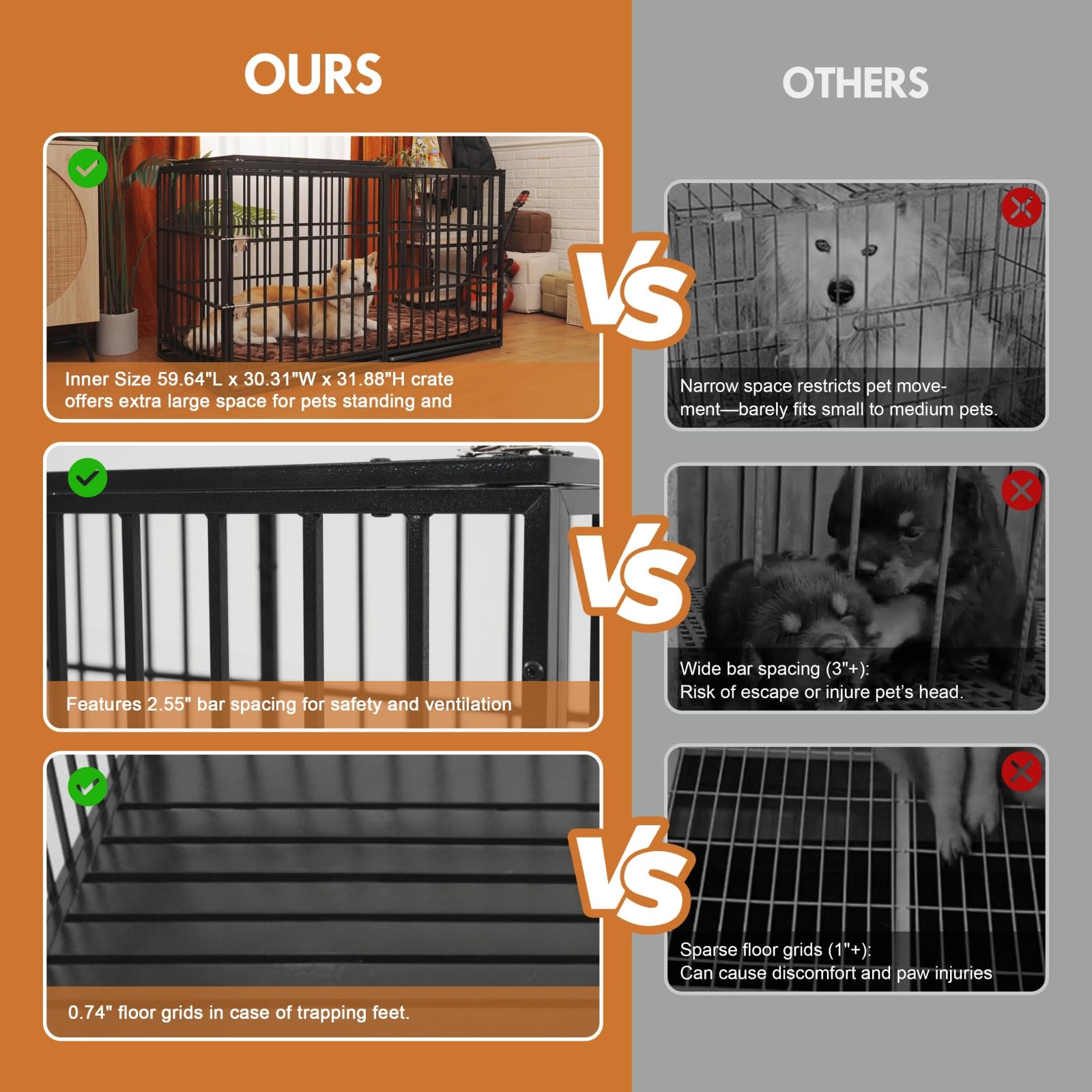 ZephyPaws 61 Extra Large Dog Crate Furniture with Cushion, Heavy Duty Dog cage Strong Metal Dog Kennels and Pens Crates with 2 D