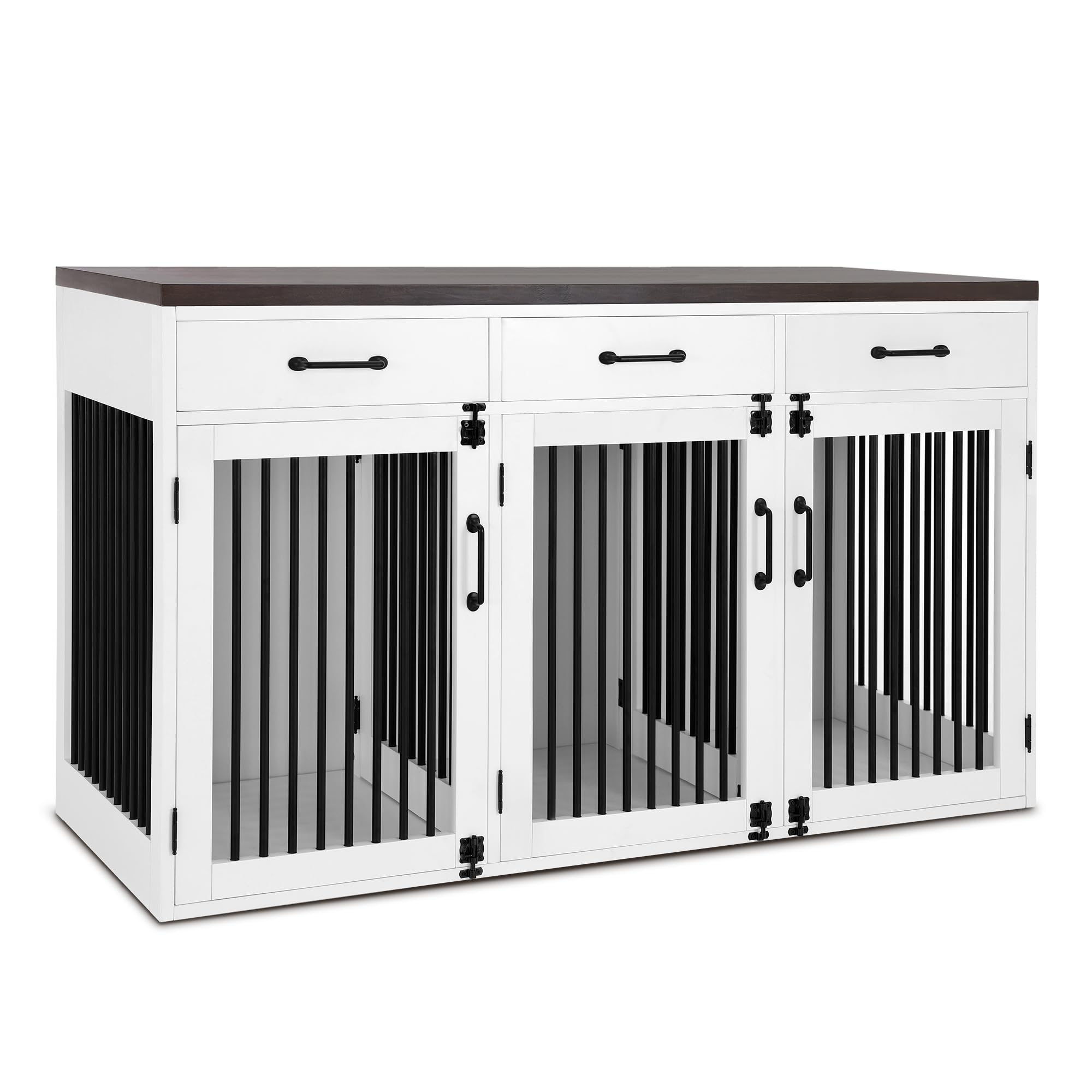 Lovupet Wooden Dog Crate Furniture with Lockable Doors, Removable Dividers, and Drawers, Pet Kennel Table for Small/Medium/Large