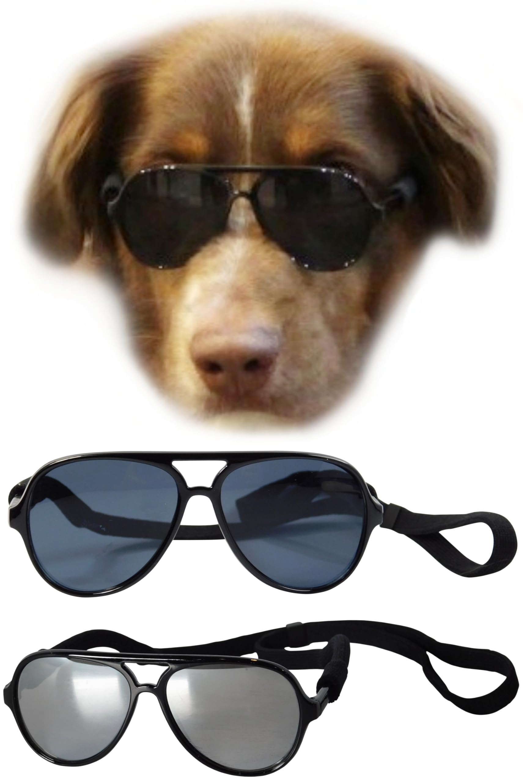 G010 Dog Pet Costume Prop Aviator Sunglasses Medium Breeds 20-40 Lbs (2-Pack Black+Black-Mirror)