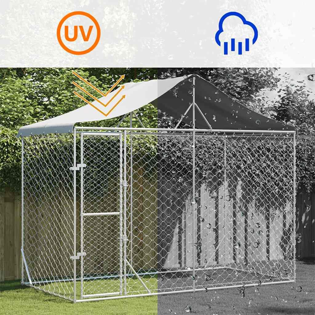 vidaXL Outdoor Dog Kennel with Roof Silver 9.8x4.9x8.2 Galvanized Steel