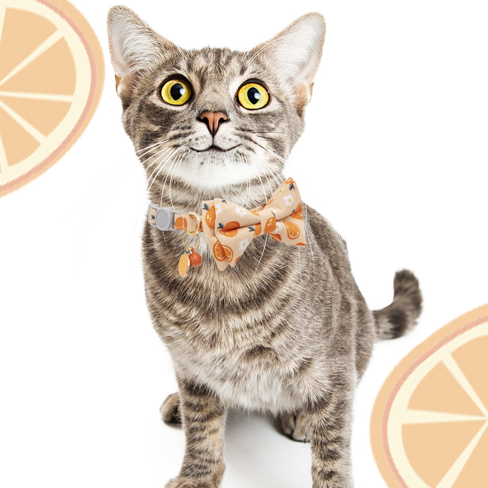 Faygarsle 2 Pack Cute Cat Collar With Bell Breakaway Bowtie Cat Collar For Male Female Cats Soft Fancy Orange Yellow Cat Collar Pineapple Orange Pattern Summer Cat Collar For Boy Girl Cats