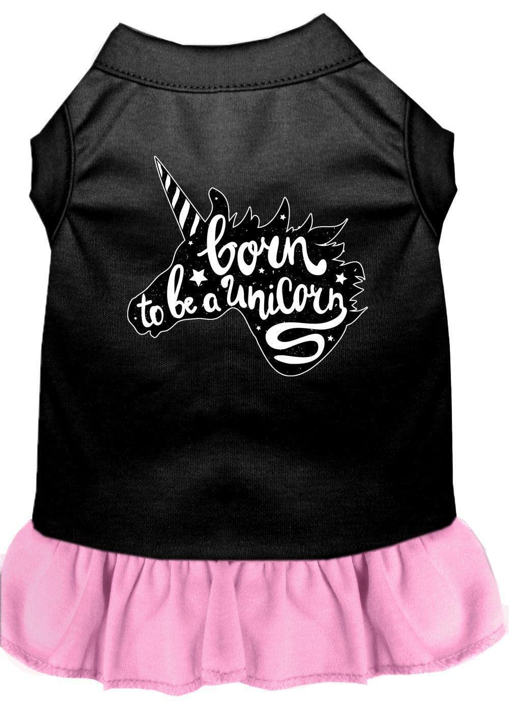 Pet Dog & Cat Dress Screen Printed, Born to Be A Unicorn Black XS (0-3 lbs.)