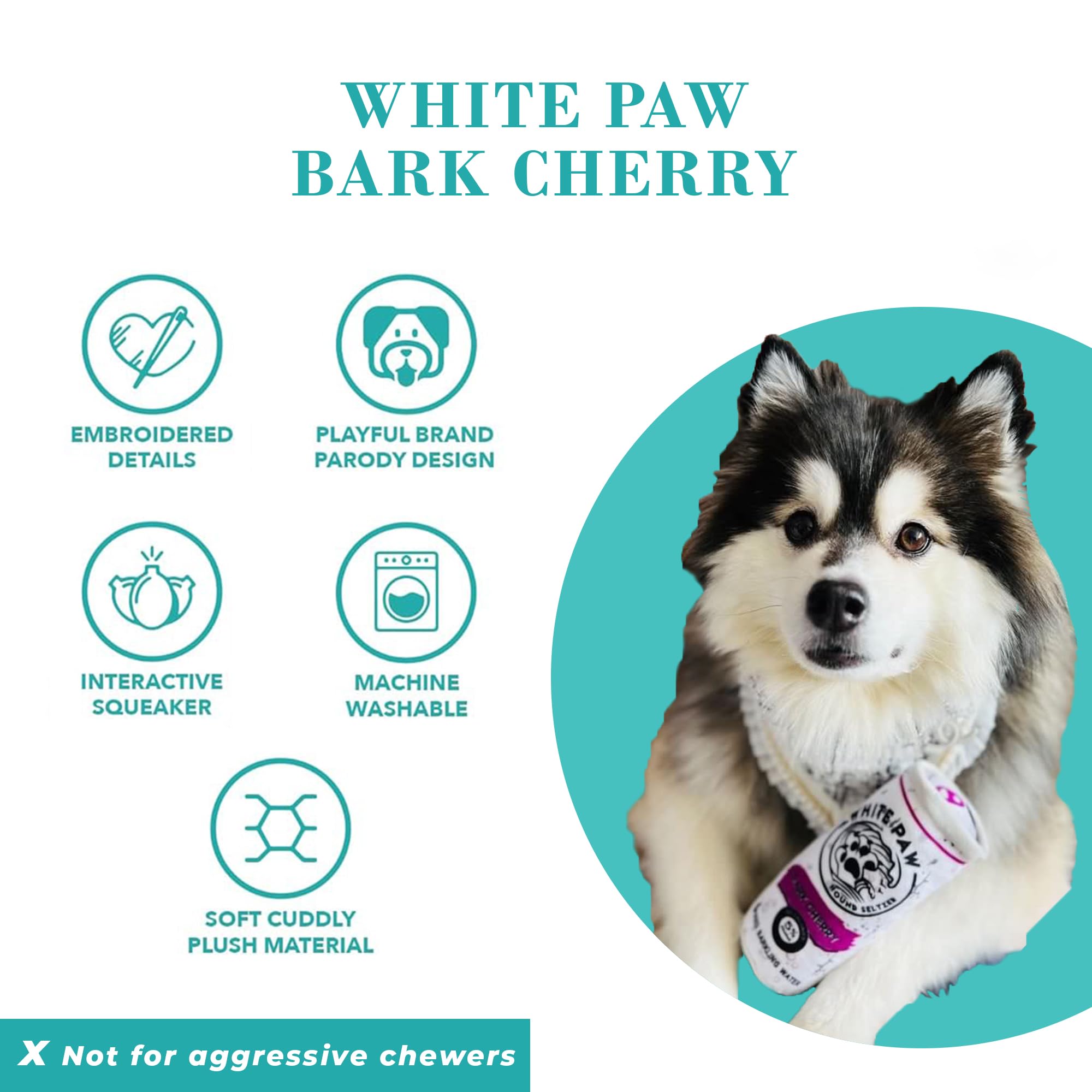 Haute Diggity Dog White Paw Bark Cherry, Plush Designer Dog Toys With Interactive Squeaker, Stimulating Pet Enrichment, Machine-