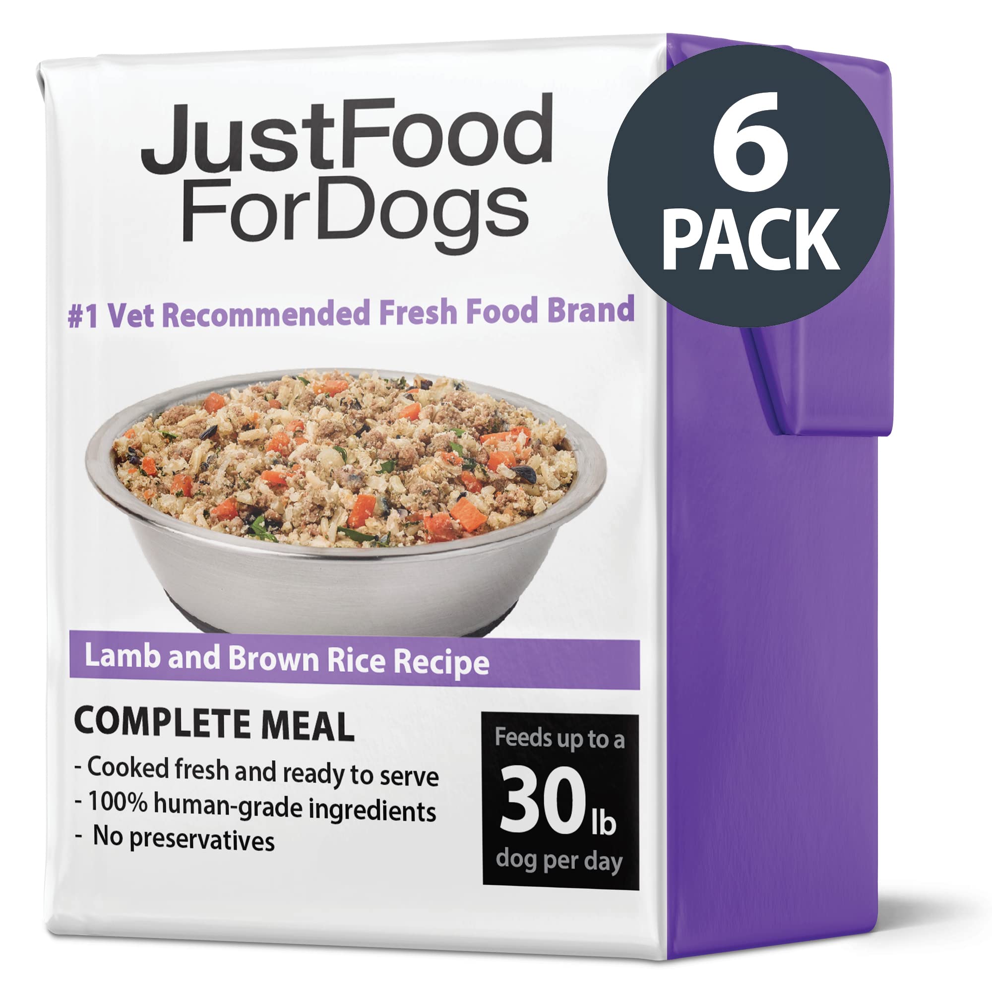 JustFoodForDogs Pantry Fresh Wet Dog Food, Complete Meal or Dog Food Topper, Lamb & Brown Rice Human Grade Dog Food Recipe - 12.