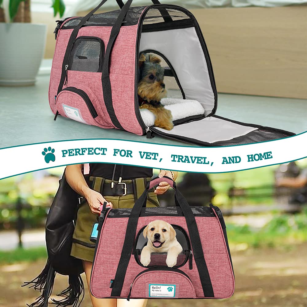 PetAmi Airline Approved Pet Carrier - Soft Sided Dog & Cat Travel Bag, Large - Light Red, Model PET-HB02-HWTRD-SP