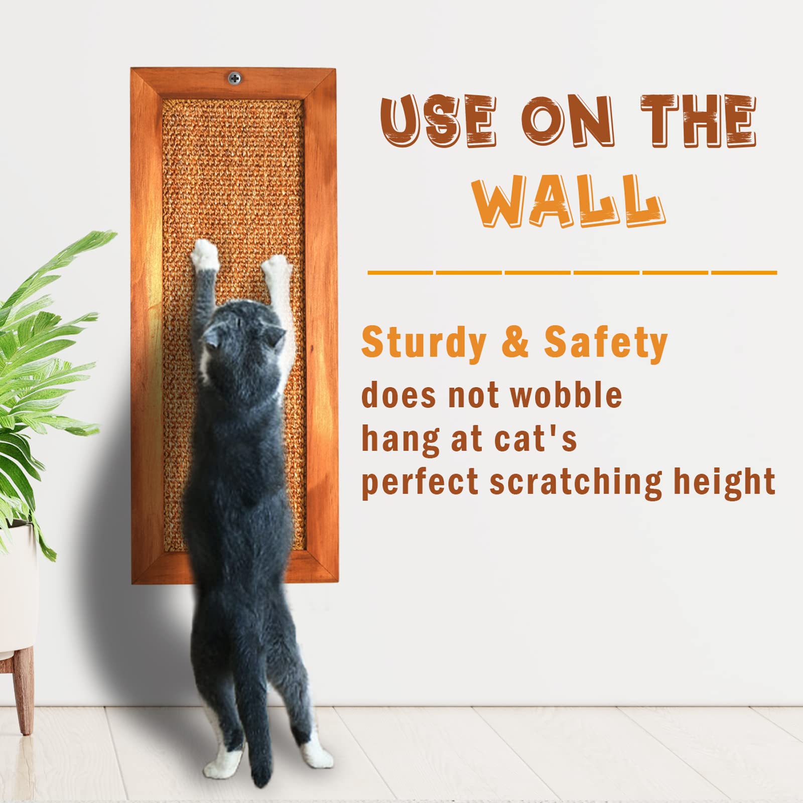 Lsaifater Cat Scratching Post - 2 Pcs, Wooden Sisal Cat Wall Scratcher, Floor Or Wall Mounted Vertical Cat Scratch Pad For Indoor Cats Adults Or Kittens, Cat Wall Furniture Protector