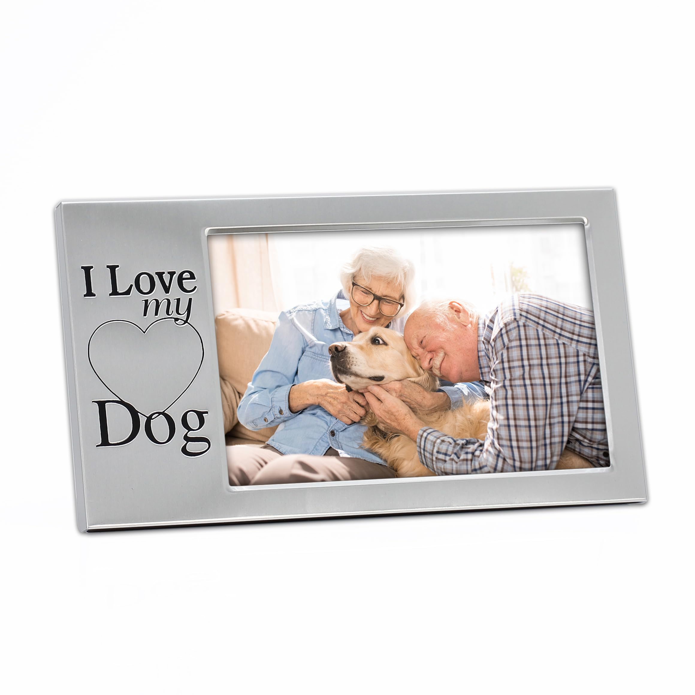 Mimosa Moments Brushed Silver Metal 6X4 Pet Picture Frame Saying I Love My Dog (Brushed Silver-Dog, 4X6 Horizontal)