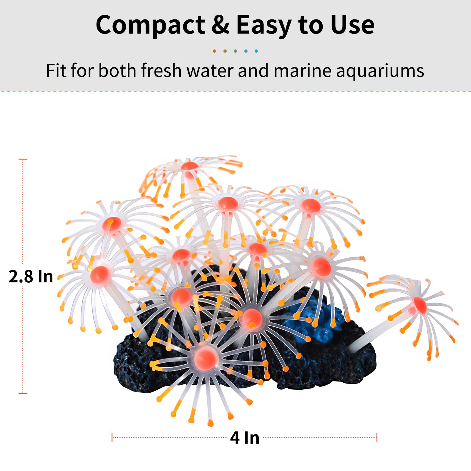 Uniclife Glowing Effect Artificial Coral Plant For Fish Tank, Decorative Aquarium Ornament, Orange