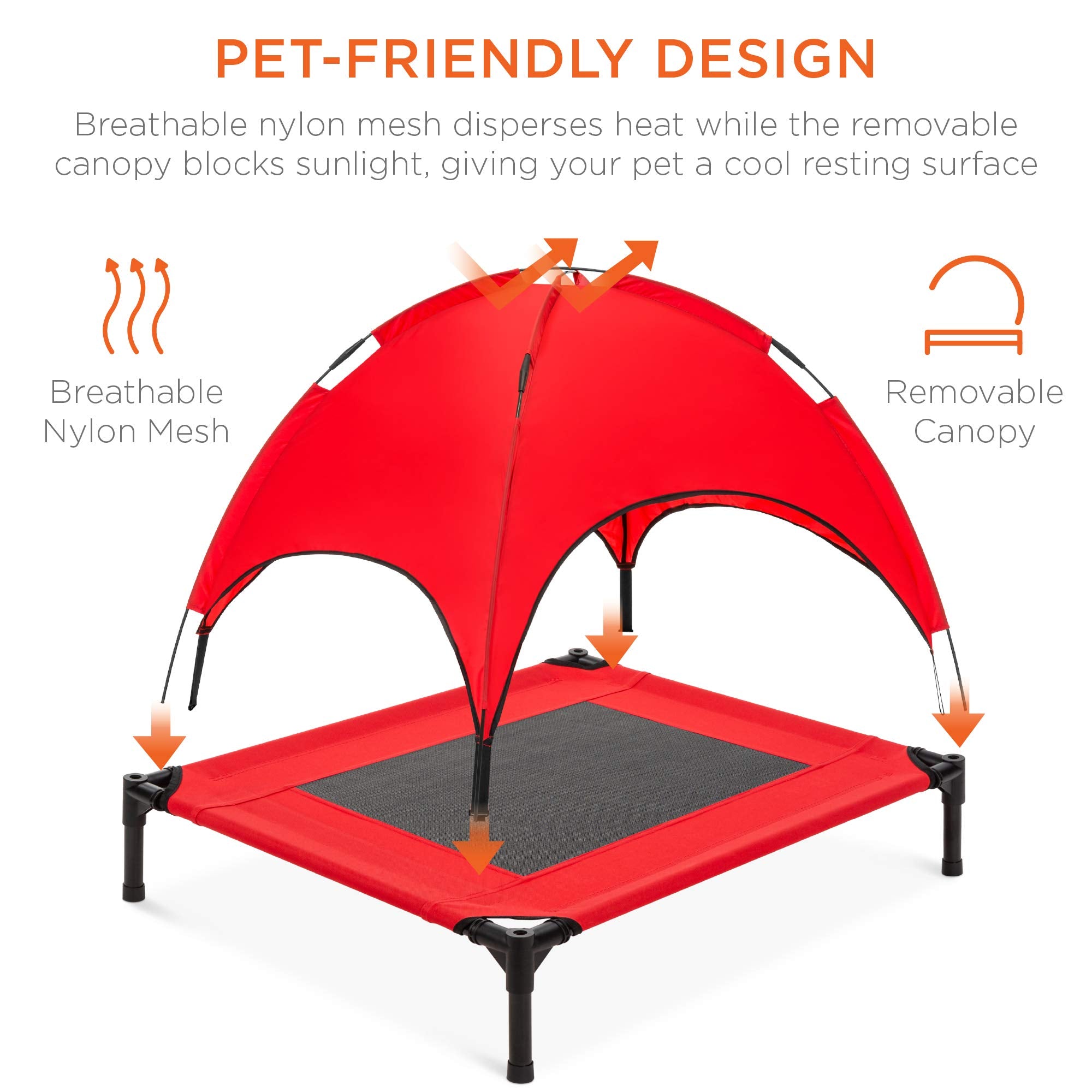 Best Choice Products 30in Elevated Dog Bed - Outdoor Raised Pet Cot with Canopy Shade, Breathable Fabric, Red, Model SKY3952