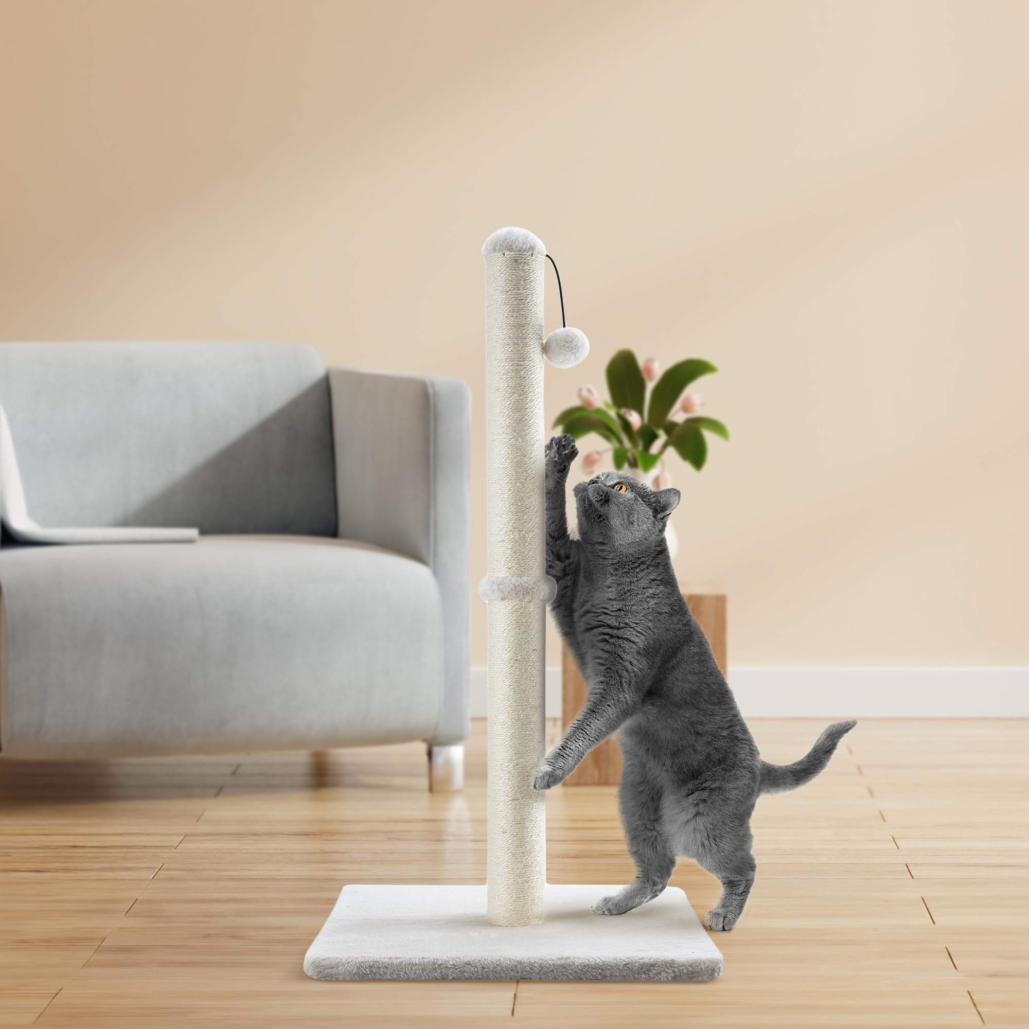 Dimaka 34' Tall Cat Scratching Post For Indoor Cats And Kittens, Cat Activity Scratcher Premium Sisal Rope Scratch Tree (Beige)