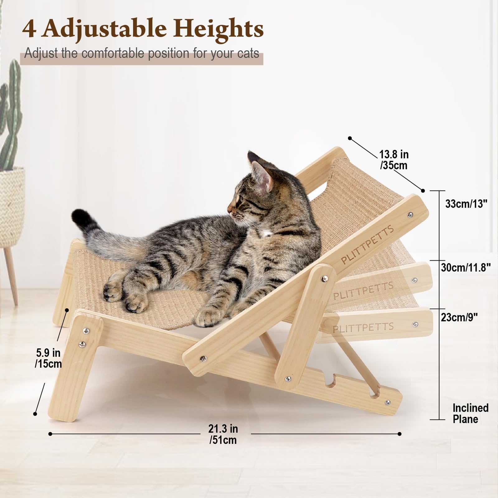 Plittpetts 2 In 1 Cat Sisal Chair For Indoor Cats Hammock For Scratching Pad, Sisal Cat Scratcher Bed With Adjustable 4-Position