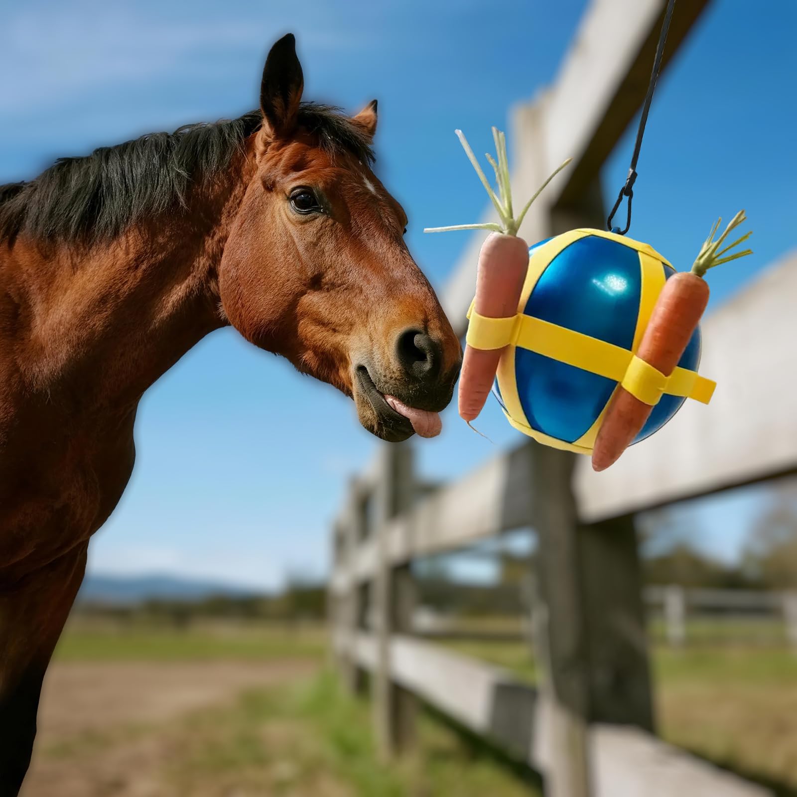 DayoVortex Horse Treat Ball - Blue and Green Carrot Enrichment Toy to Soothe and Play, Prevents Boredom Busters for Horse Puzzle