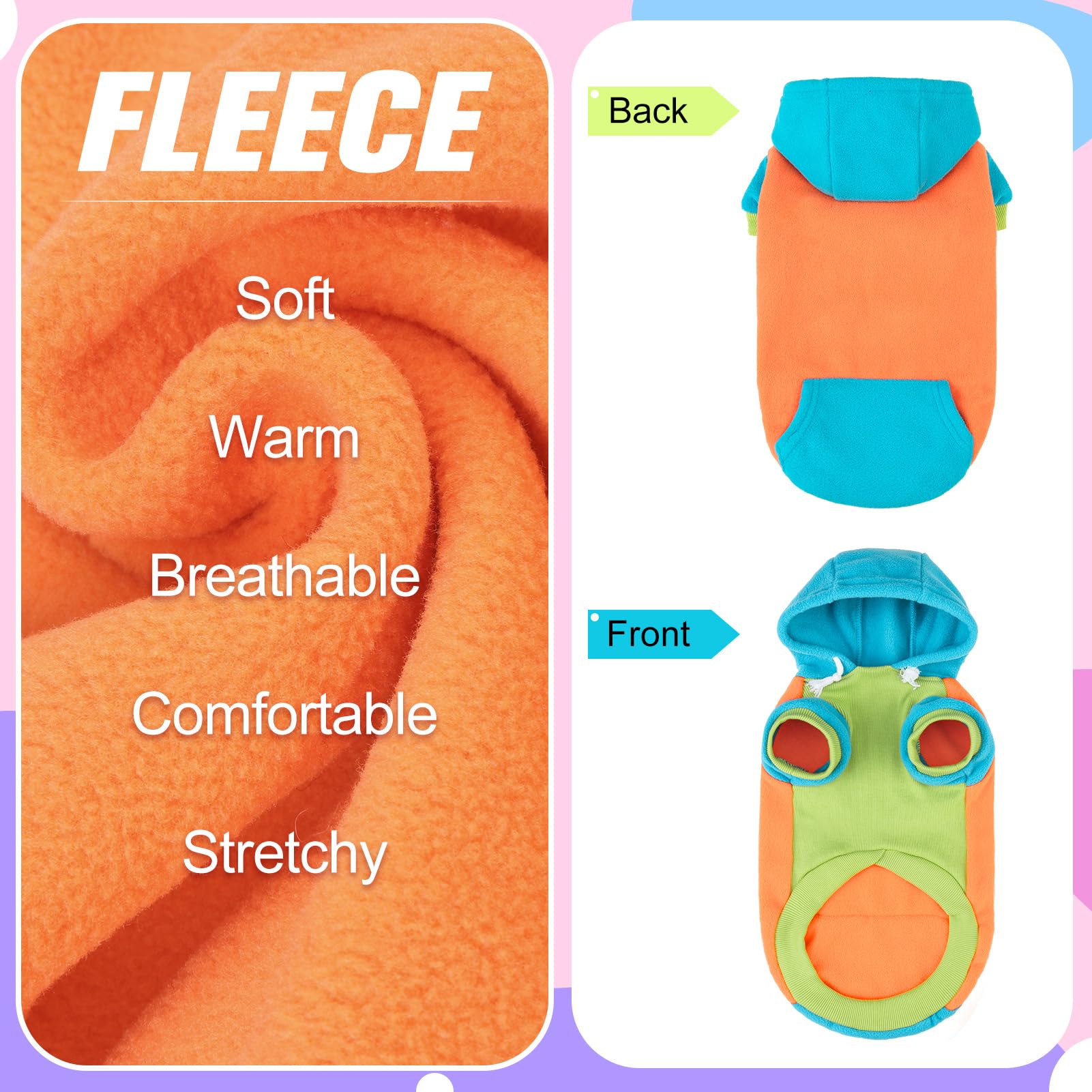 Beautyzoo Fleece Dog Hoodie Sweatershirt With Pocket And Leash Hole, Stretchy Small Medium Large Sized Dogs Clothes For Fall Win
