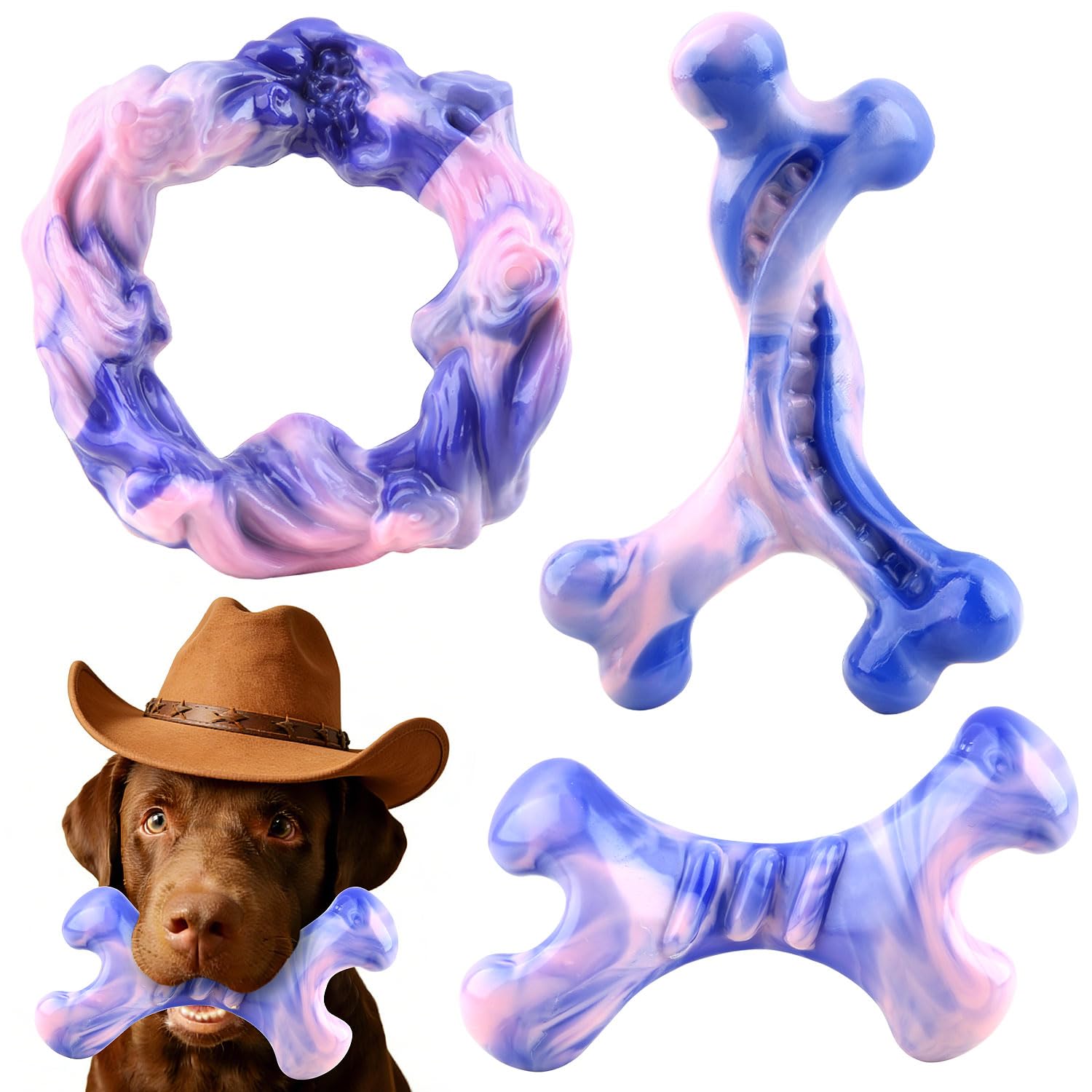 Rensh 3-Pack Tough Dog Chew Toys for Aggressive Chewers, Almost Indestructible Dog Toys for Medium Large Breed, Super Chew Toy t