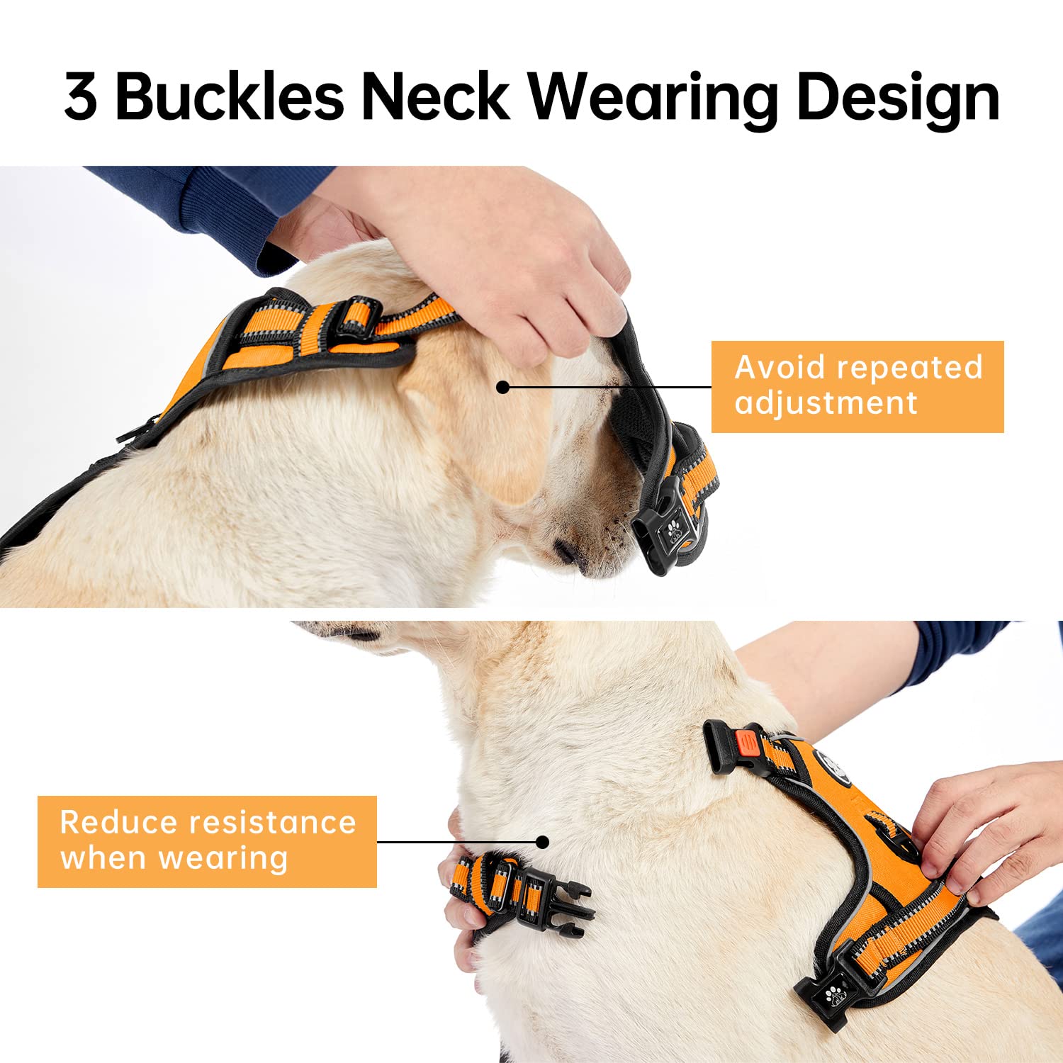 IVY&LANE No Pull Dog Harness for Medium Dogs, Soft Mesh, Adjustable, Reflective, Orange