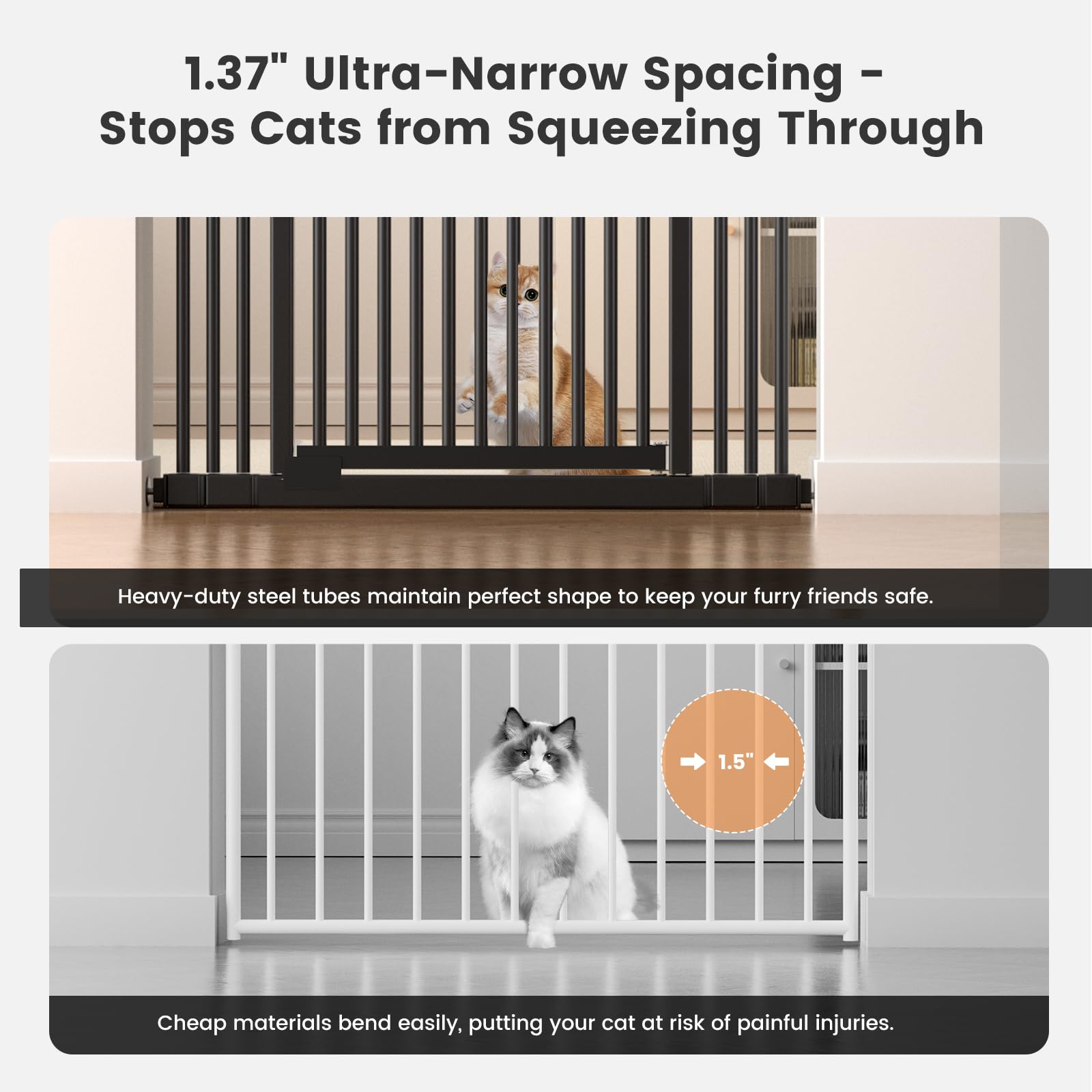 Gardner Pet 51 -87  Extra Tall Cat Gate for Doorway, Wide Adjustable 27.56 -37  Baby Gate Included 4 Extension Kits, Pressure Mo
