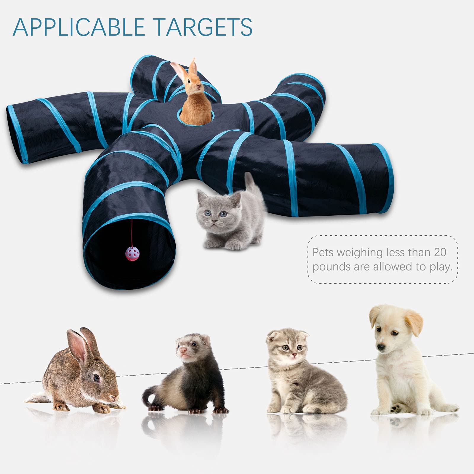 Egetota Cat Tunnel For Indoor Cats Large, With Play Ball S-Shape 5 Way Collapsible Interactive Peek Hole Pet Tube Toys, Puppy, K