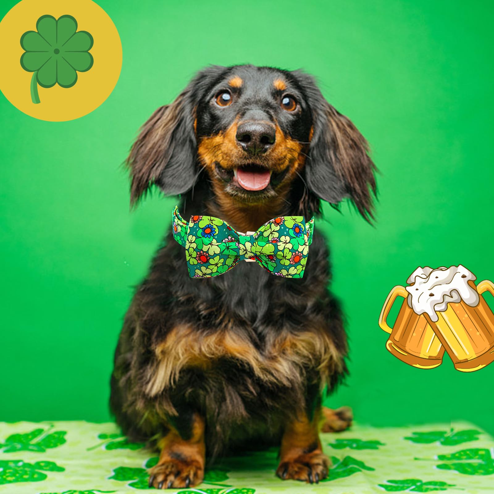 Lionheart Glory St.Patrick'S Day Dog Collar-Lucky Clover Shamrock Dog Bow Collar For Medium Dogs Spring Green Trefoil Collars Wi