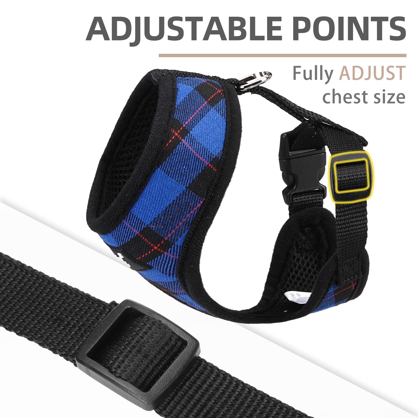 Pupteck Soft Mesh Dog Harness And Leash Set Pet Puppy Cat Comfort Padded Vest No Pull Harnesses, Navy Blue, Xs