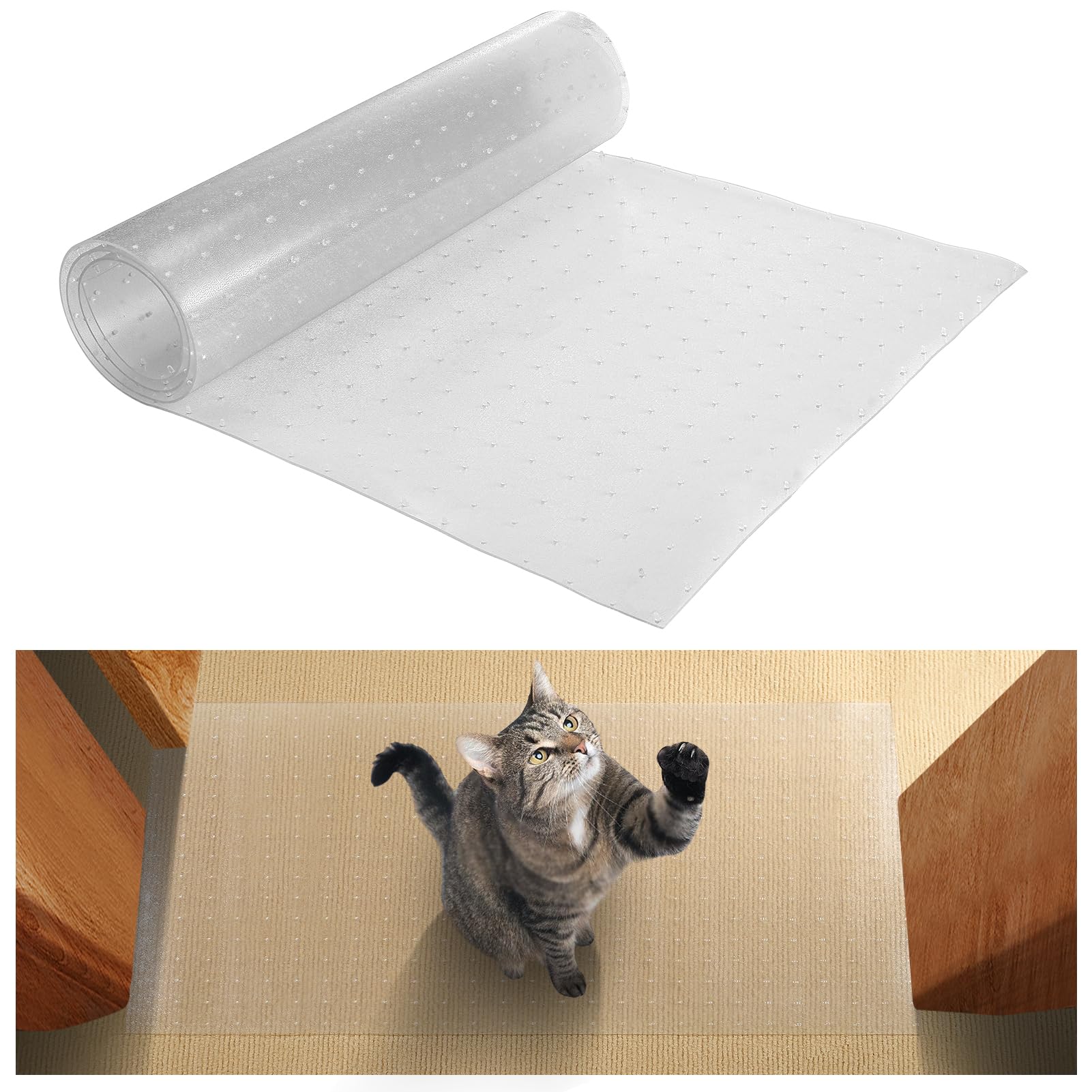 3.9Ft(L) Carpet Protector For Pets - Anti-Slip Cat Carpet Protector, Scratch Resistant Pets Scratch Stopper, Easy To Cut Floor Runner Under Doorway To Prevent Tearing For Cat Owner Gifts