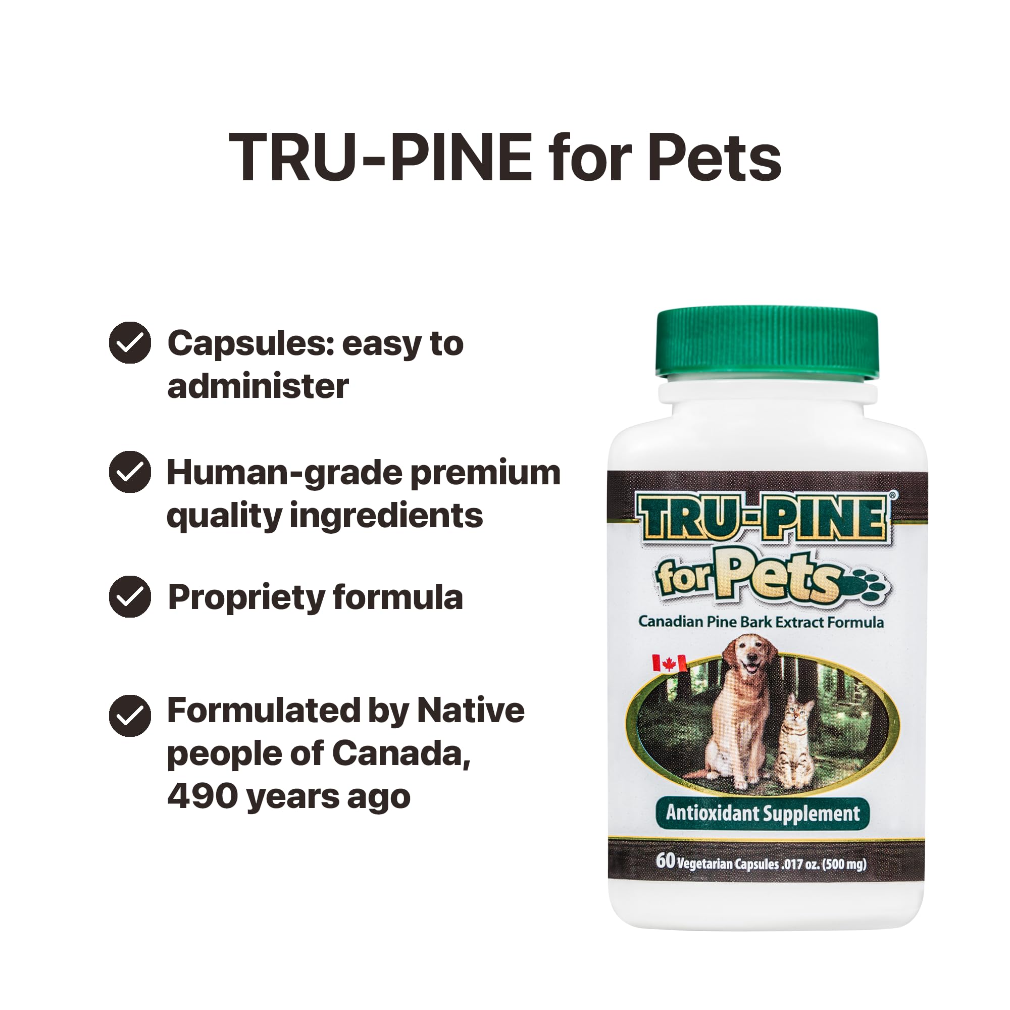 Essiac Tru-Pine for Pets - 60 Capsules - Natural Health Supplement for Dogs and Cats