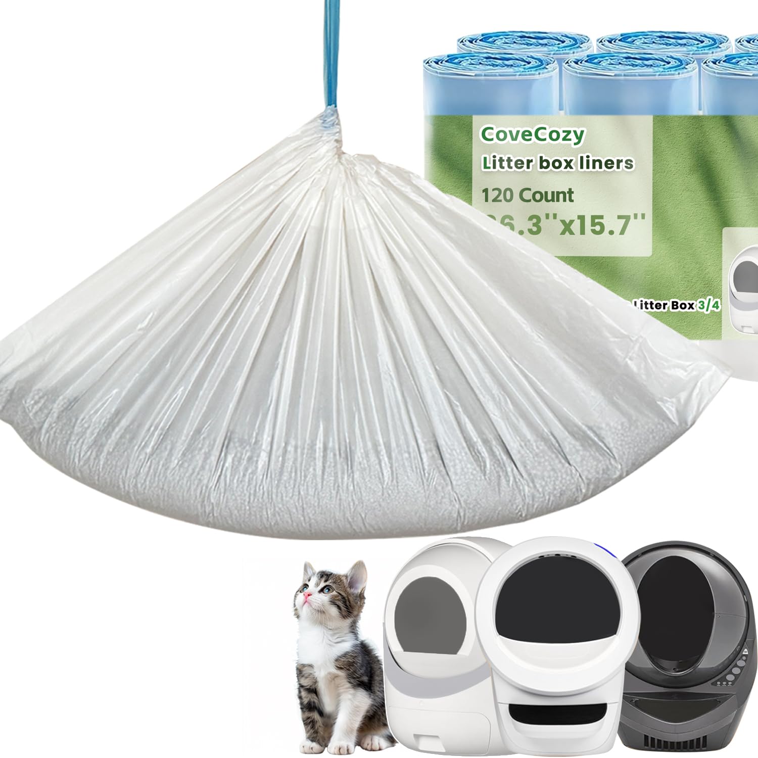 120 Count Waste Bags For Robot 4 And 3, Litter Box Liners For Automatic Cat Litter Box, Cat Litter Box Liners Waste Bags Replace