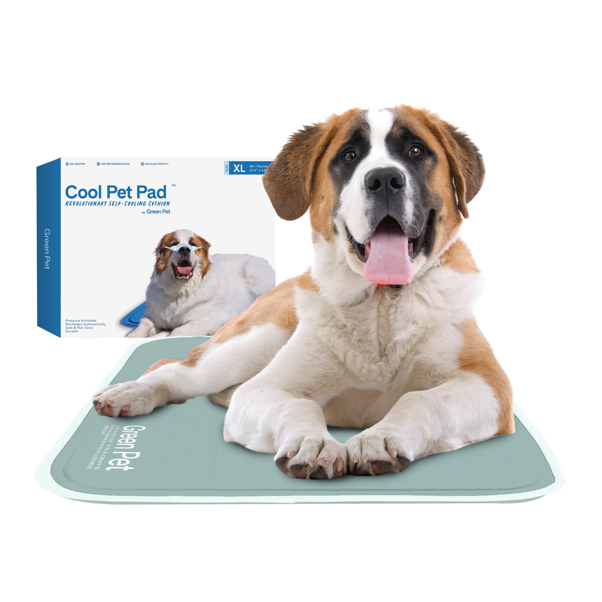 The Green Pet Shop Cool Pet Pad - Extra Large, Sage Grey - Self-Cooling, Pressure Activated Mat For Dogs & Cats From 80+ Lbs - N