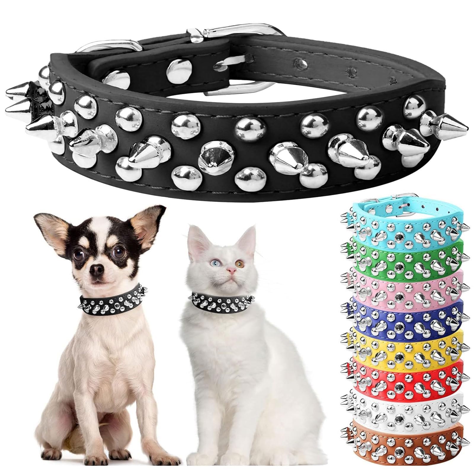 Doggyzstyle Small Spiked Black Dog Cat Collar For Small Medium Dogs Boy Male - Adjustable Studded Puppy Collars - Soft Padded Pu